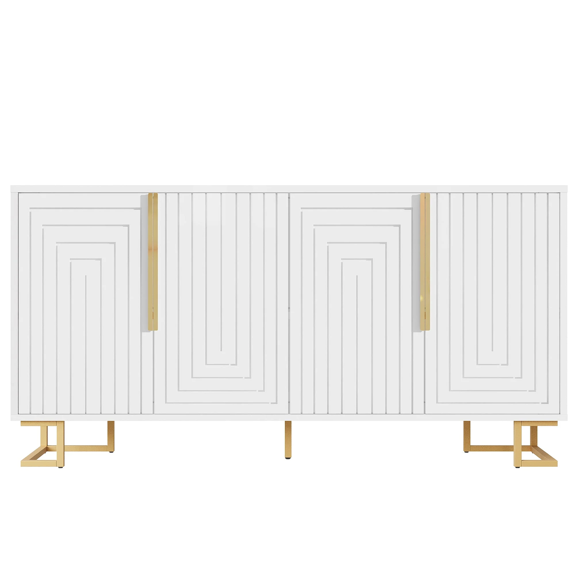 Sideboard with Geometric Design and Gold Handles, 152 x 40 x 75 cm, White - Image 5