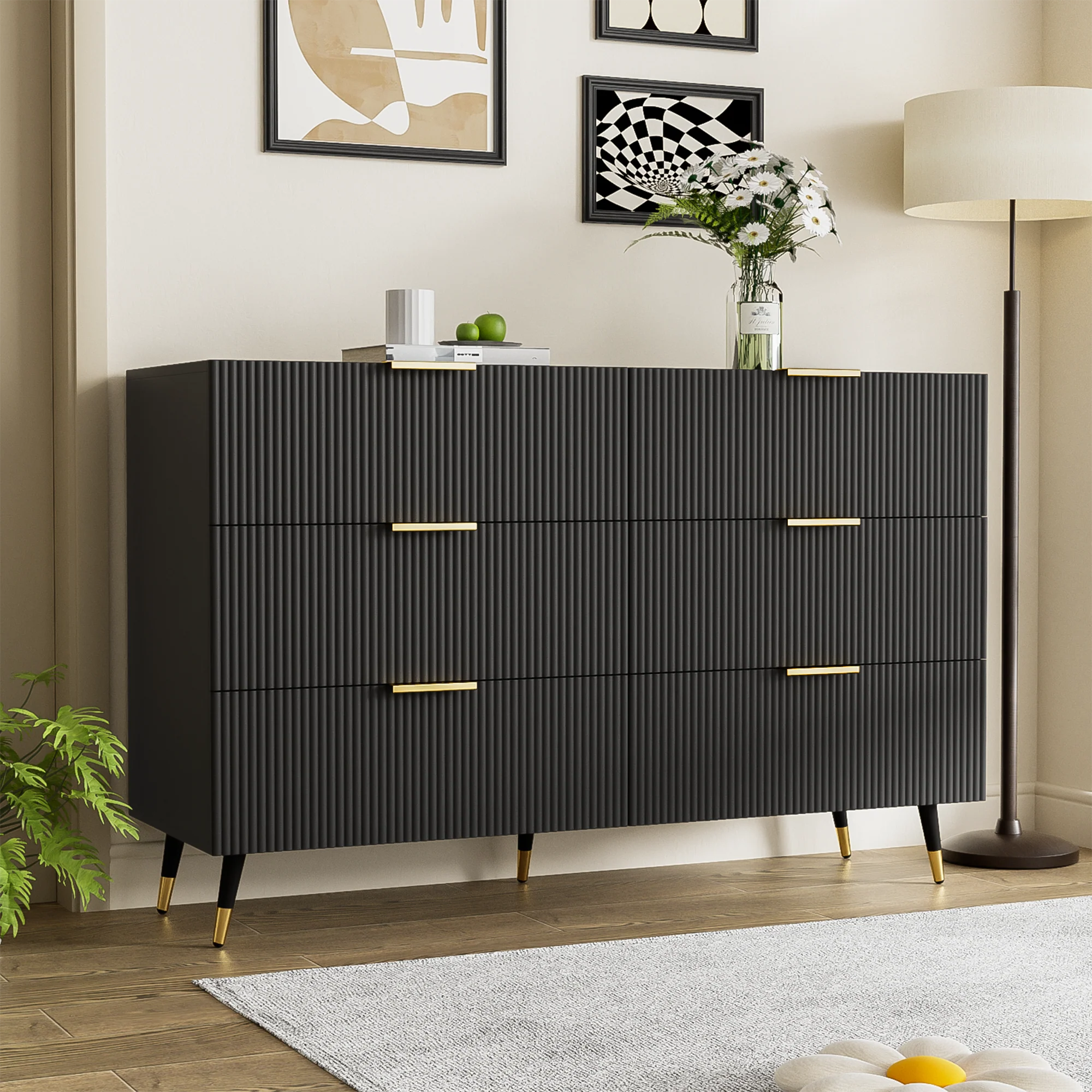 Sideboard with Modern Design, Chest of Drawers, Golden Handles