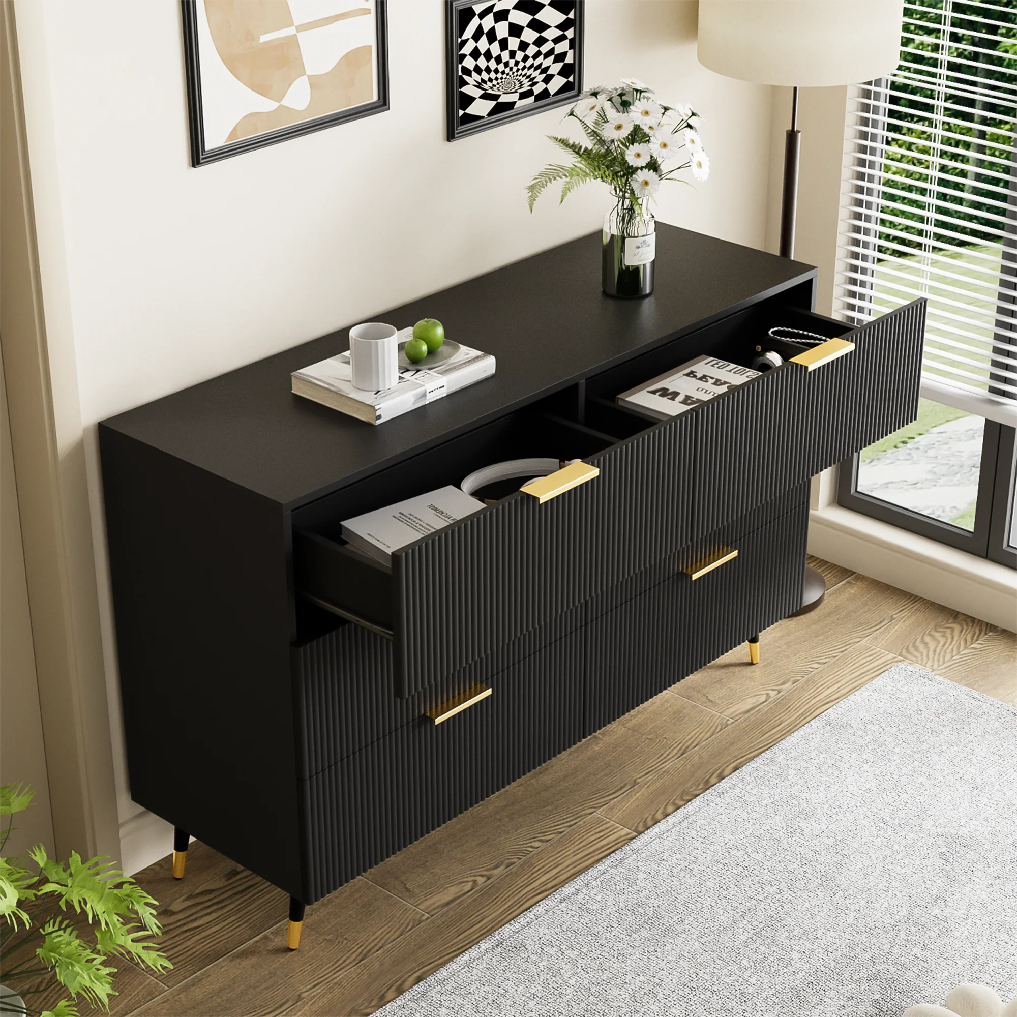 Sideboard with Modern Design, Chest of Drawers, Golden Handles - Image 2