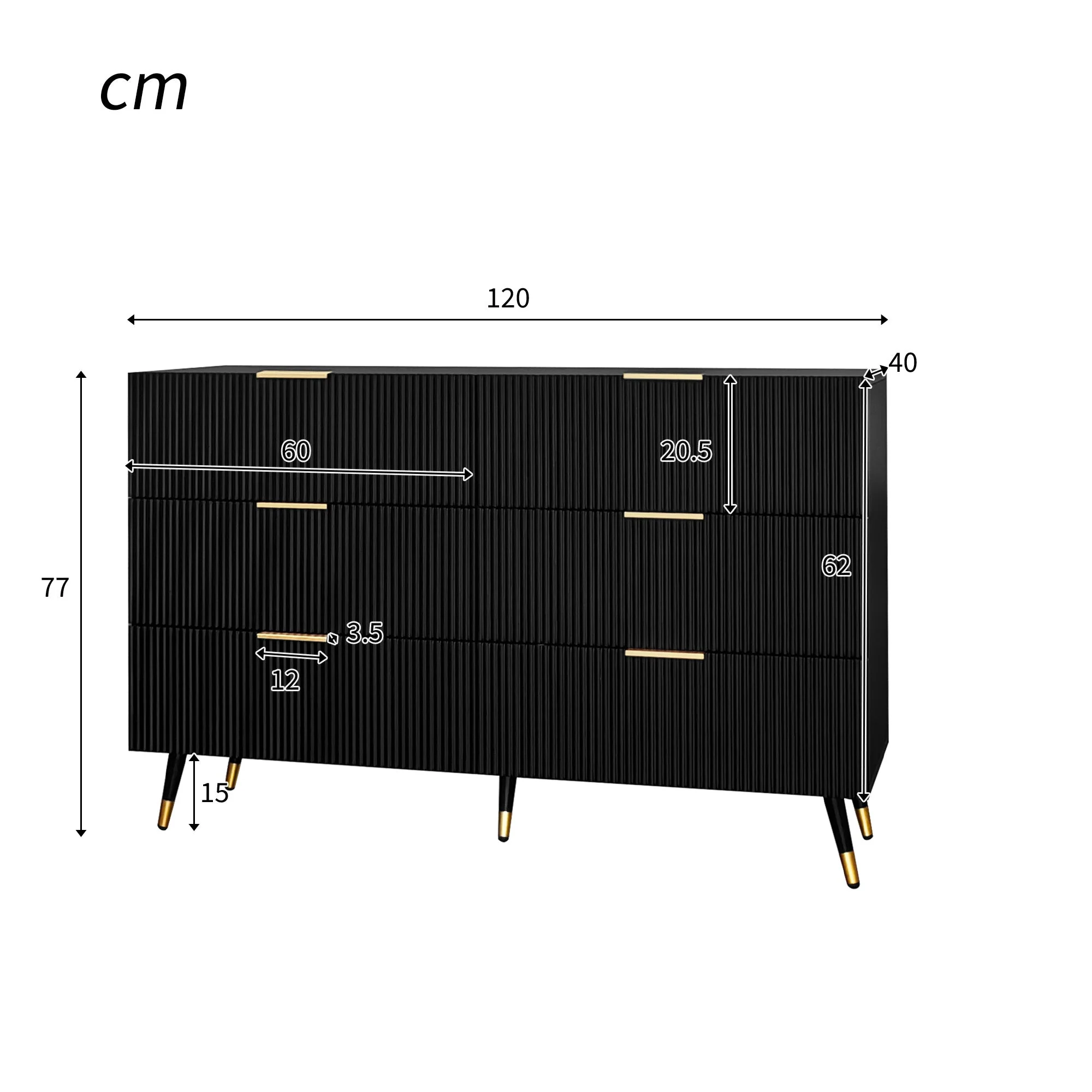 Sideboard with Modern Design, Chest of Drawers, Golden Handles - Image 4