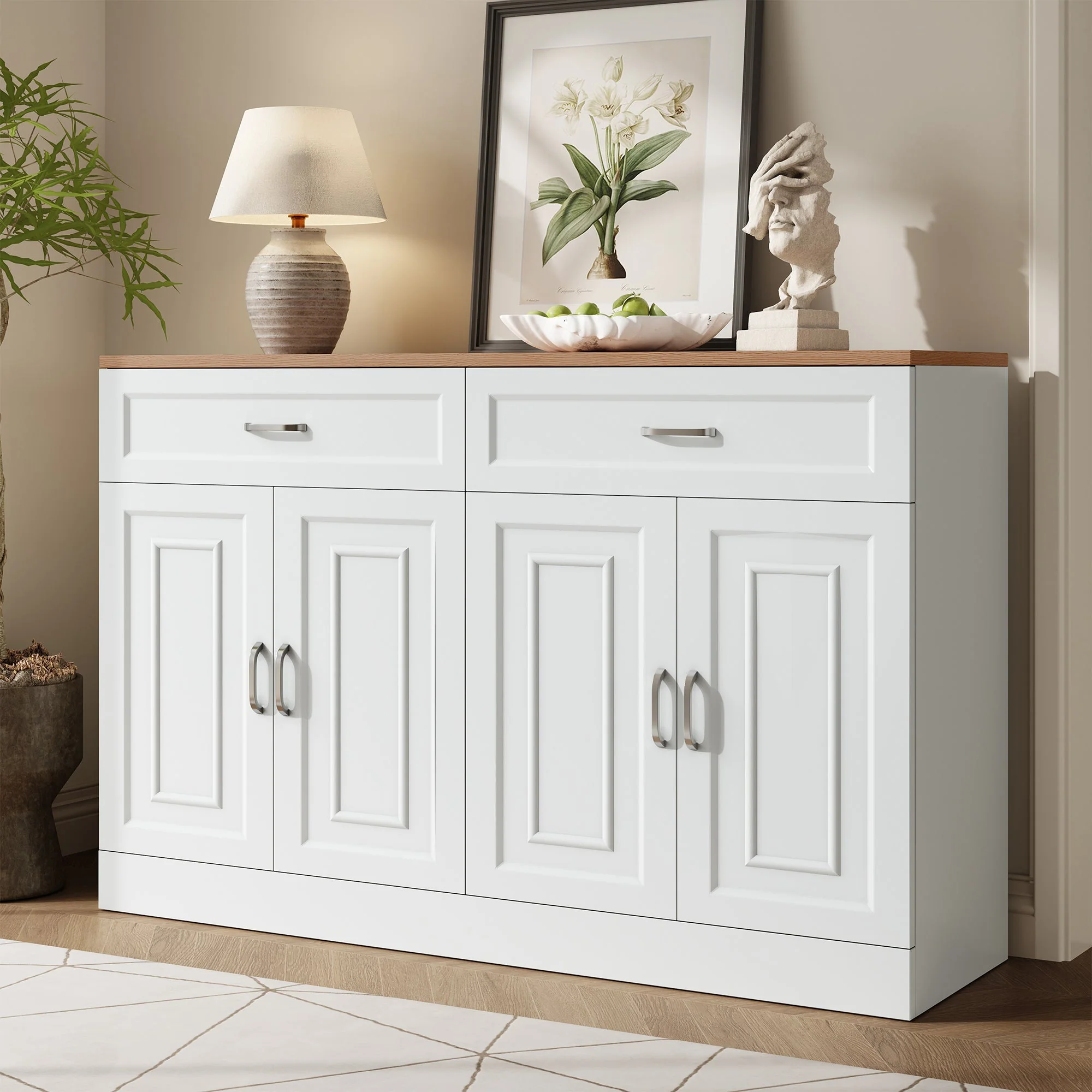 Sideboard with Shelves and Rebounder, Natural Wood Grain - Image 8