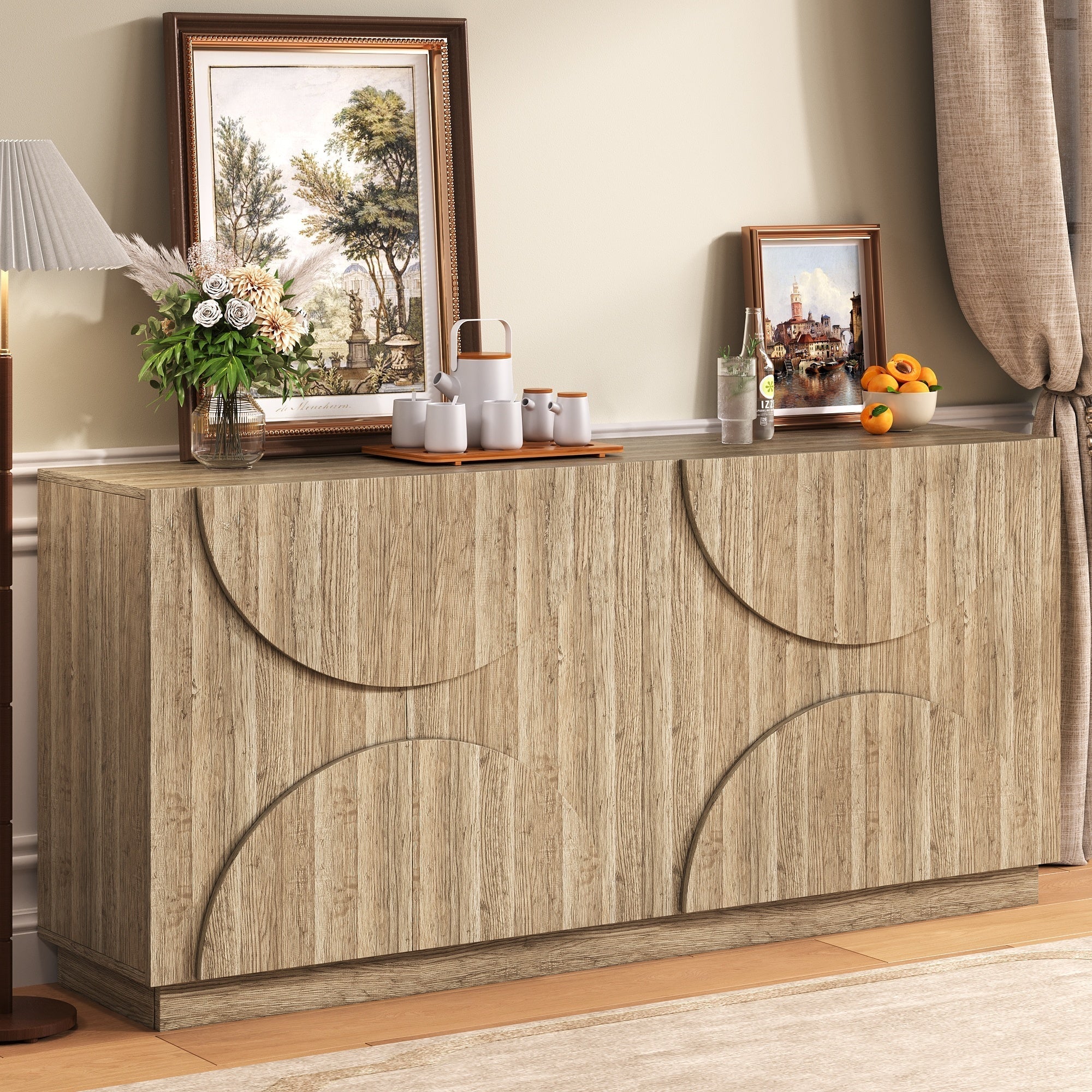 Sideboard with Shelves, Rebounder, Natural Wood - Image 8