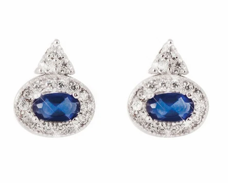 Silver Earrings Oval Sapphire