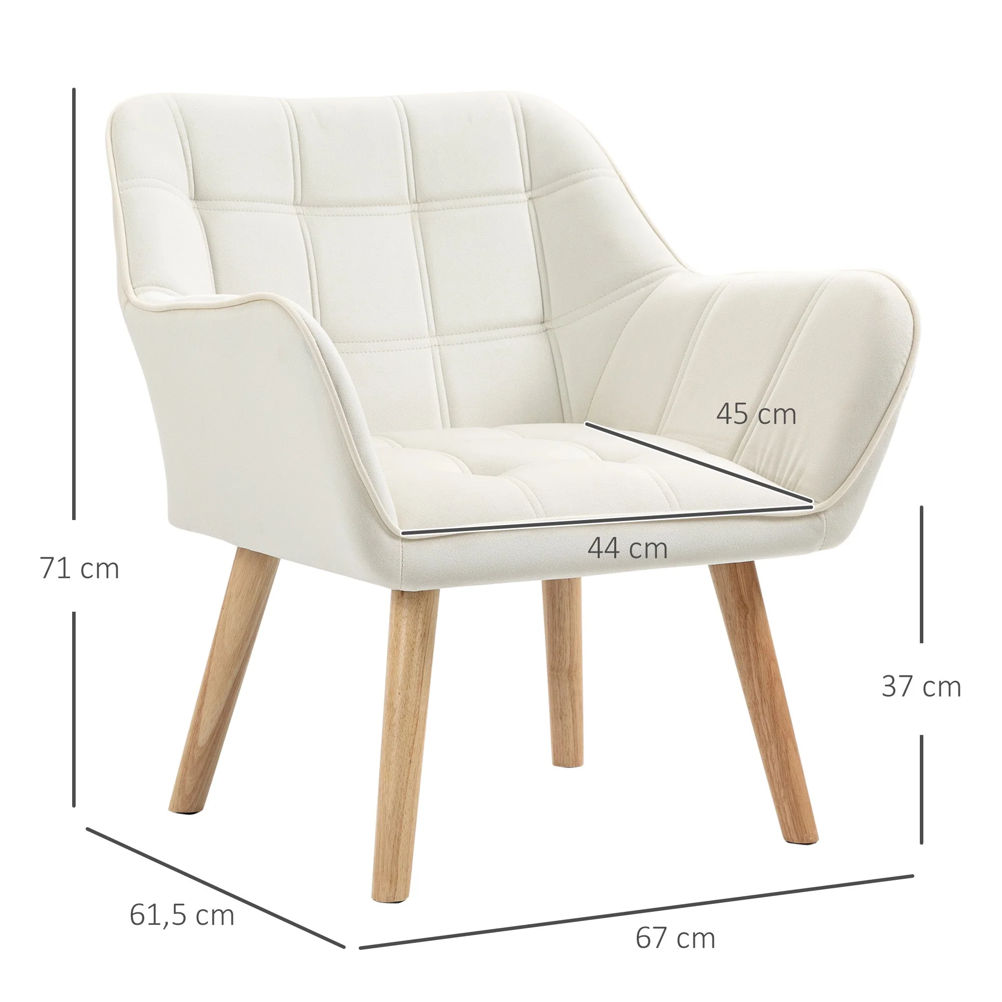 Single Armchair, Raised Legs, Upholstered, Cream - Image 3