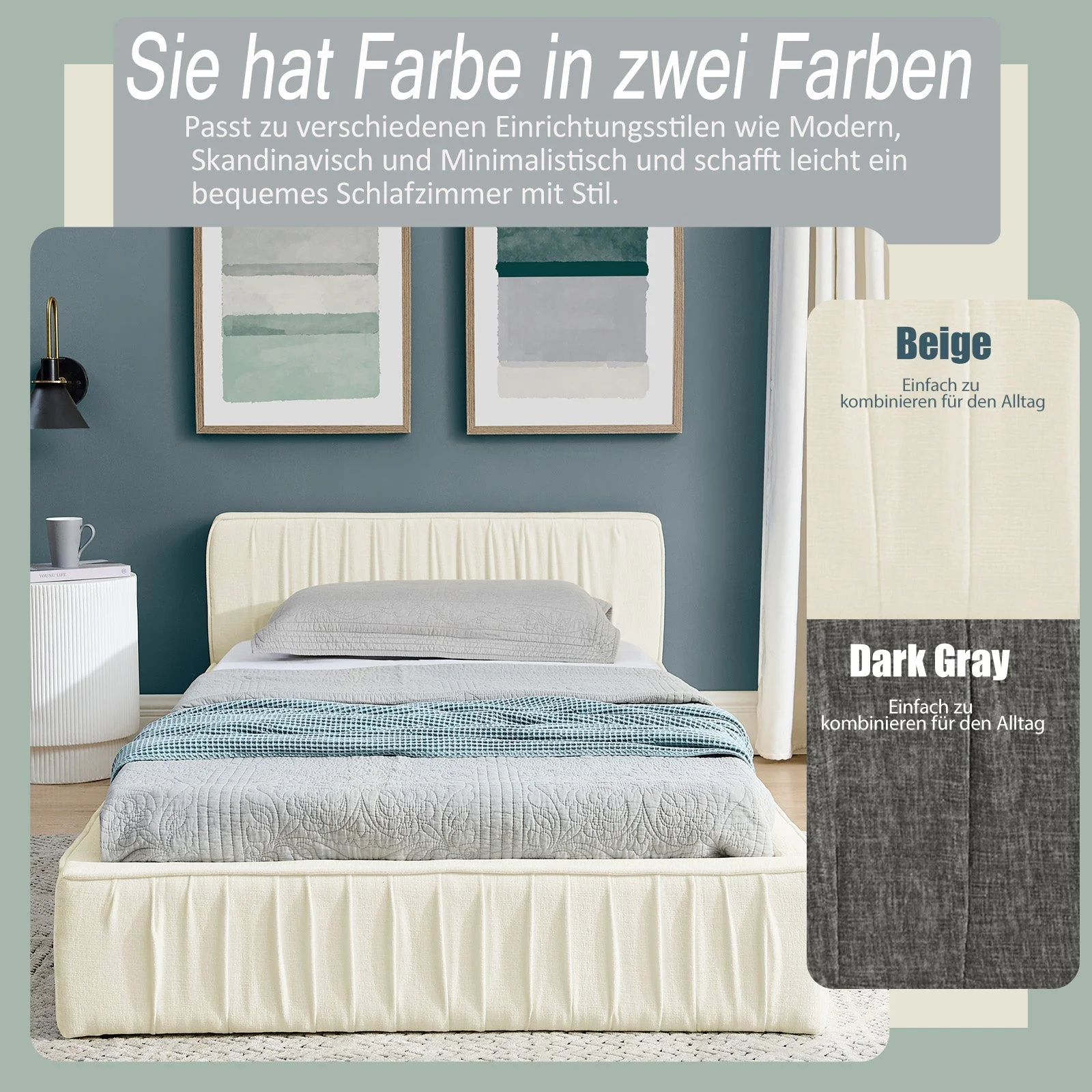 Single Bed 90x200cm Children's Bed Sturdy Iron Frame Chenille Beige - Image 5