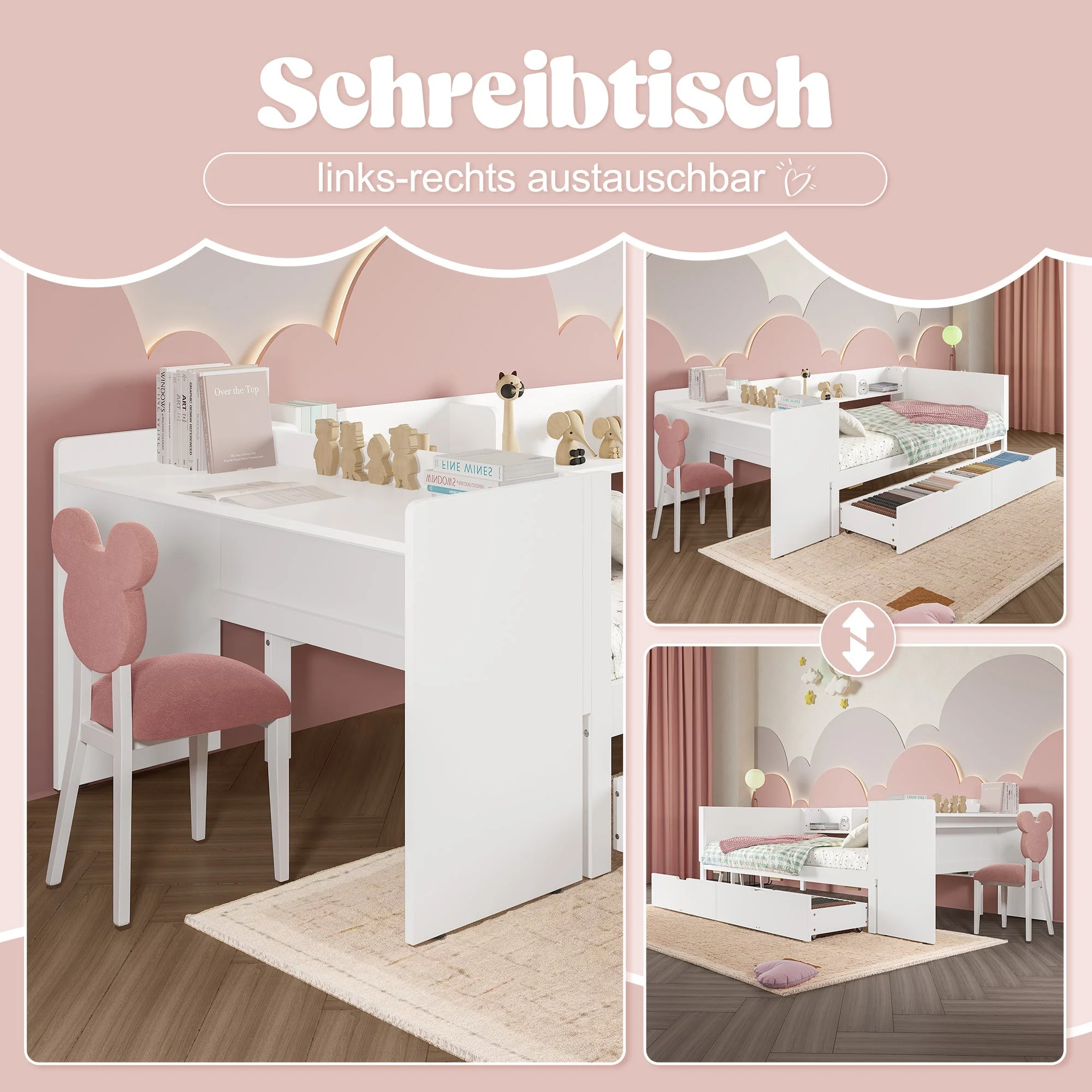 Single Bed 90x200cm Desk 2 Drawers Shelves - White Wood - Image 8