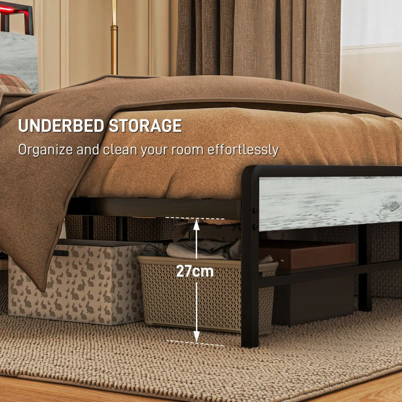 Single Bed Frame with LED Lights and Headboard Shelf, Steel Grey - Image 7