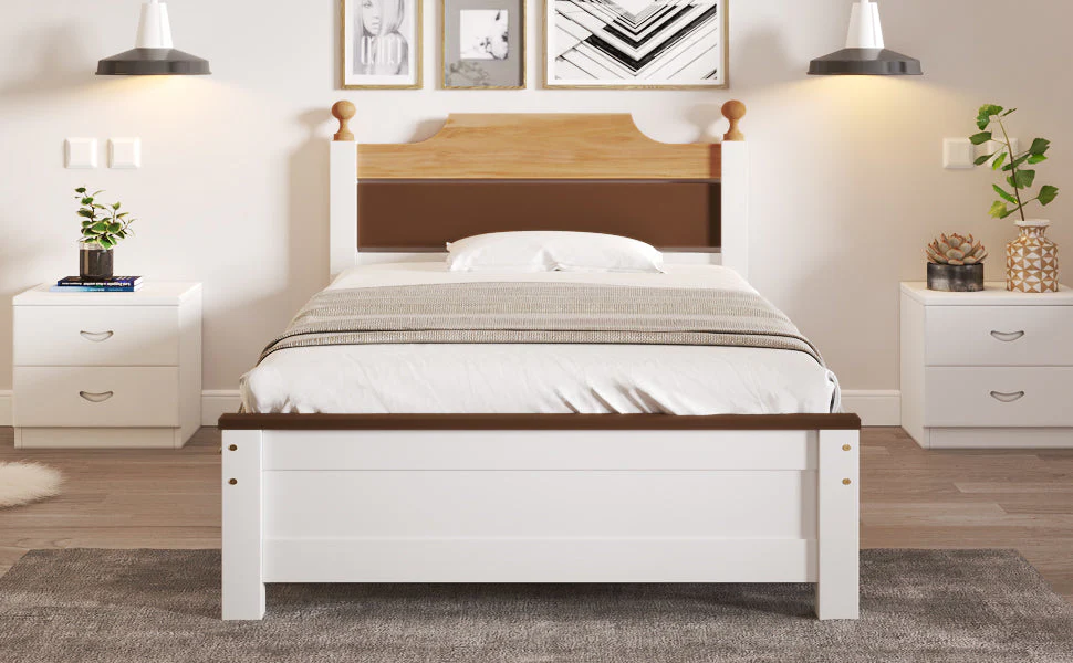 Single Bed Wooden Pine Wood Frame with MDF Head/Footboard 90x200 cm, White - Image 6