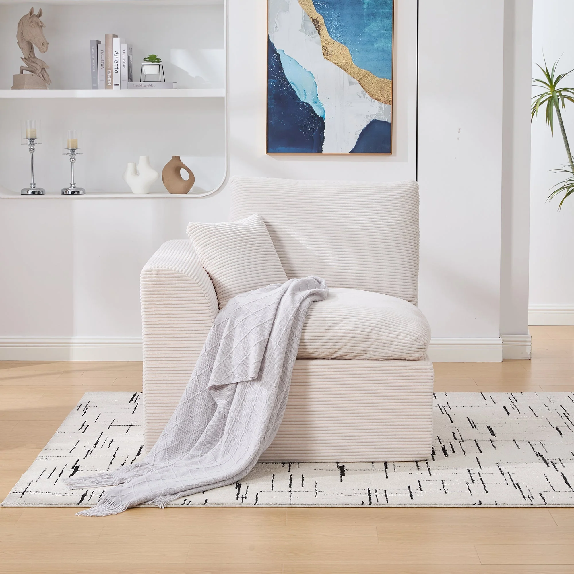 Single Sofa Modern Minimalist Armchair with Cushion - Fabric - Image 7