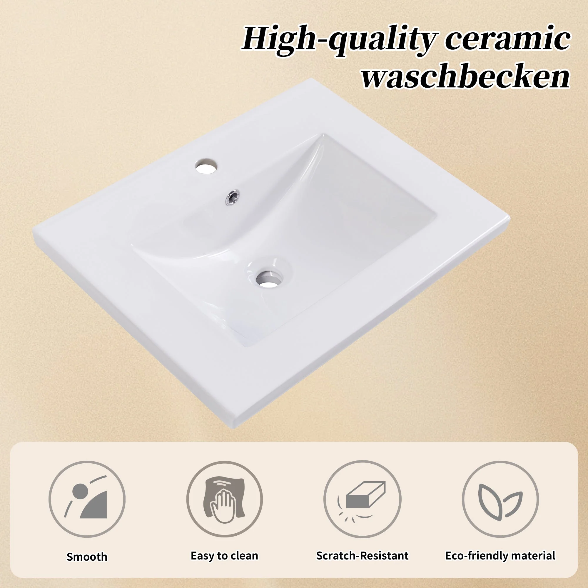 Single Vanity Unit 60cm Base Cabinet with Ceramic Washbasin White - Image 6