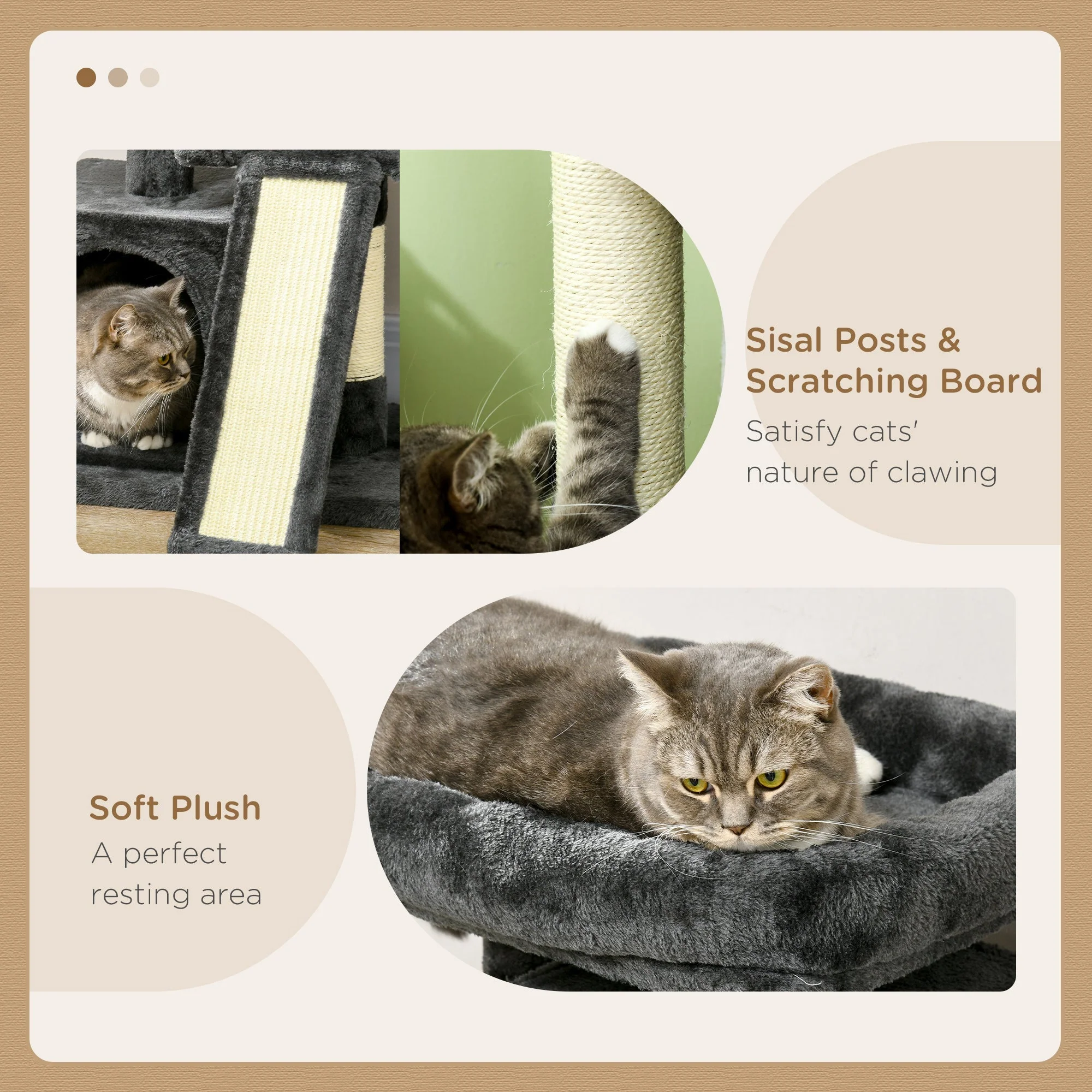 Sisal Cat Tree, Scratching Board Plush, Dark Grey - Image 4