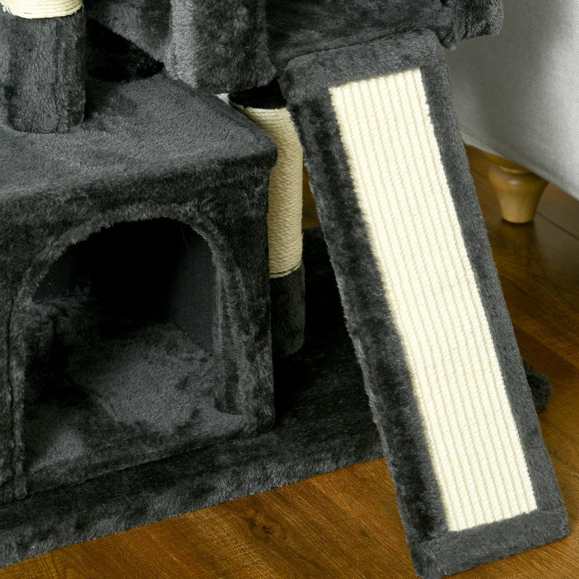 Sisal Cat Tree, Scratching Board Plush, Dark Grey - Image 7