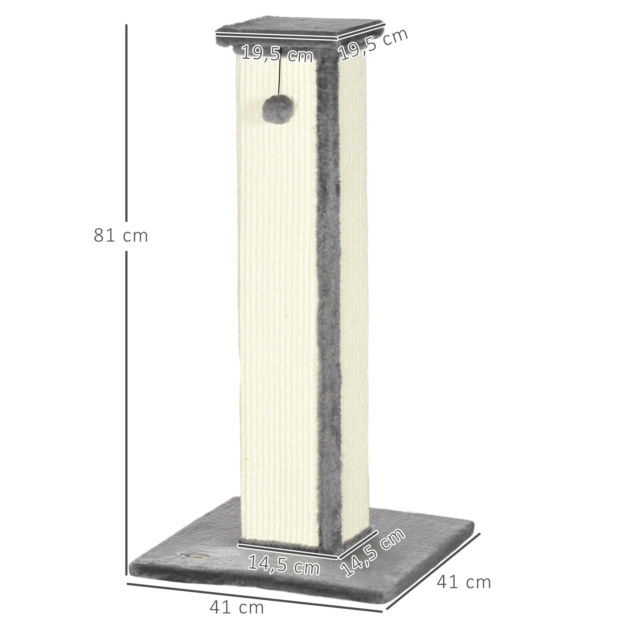 Sisal Scratching Post, 81cm high, play ball, for cats up to 5kg, Grey/Cream - Image 3
