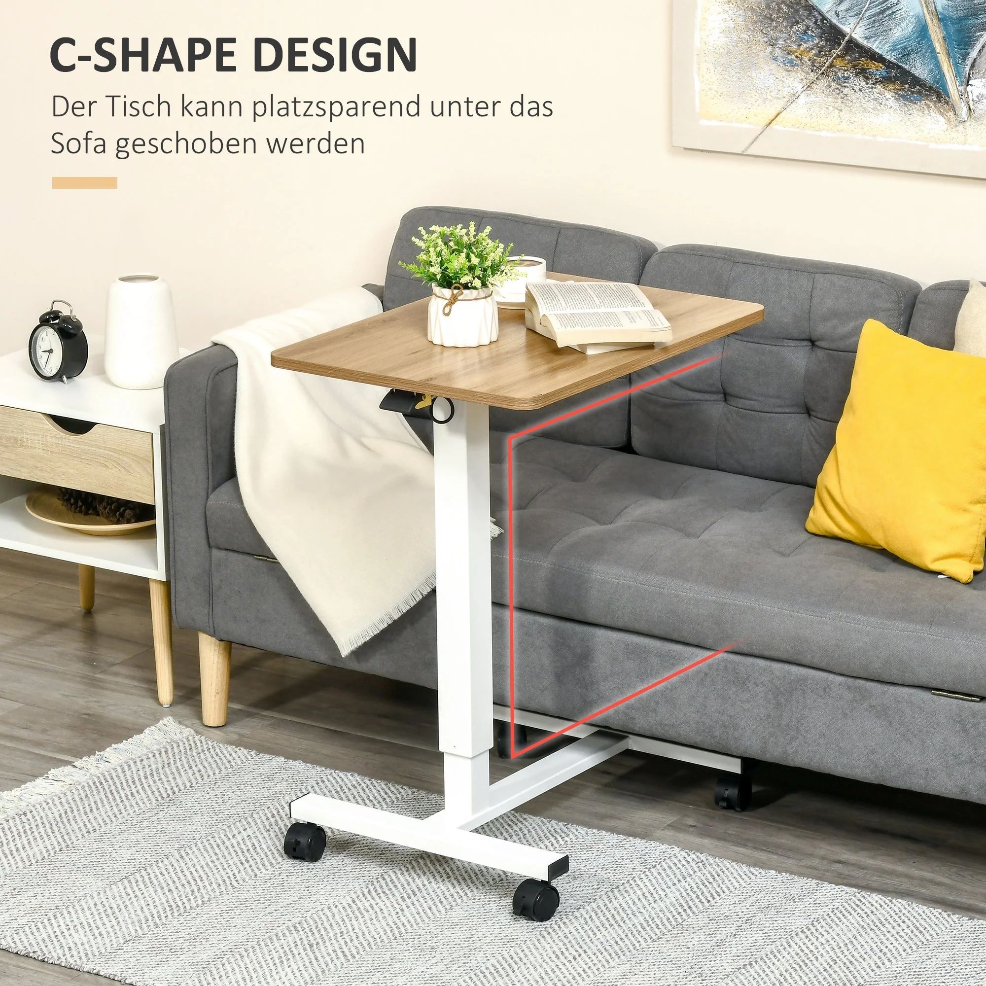 Sit-Stand Desk, Height-Adjustable C-Shaped Laptop Table 70-110 cm, Natural White - Image 5