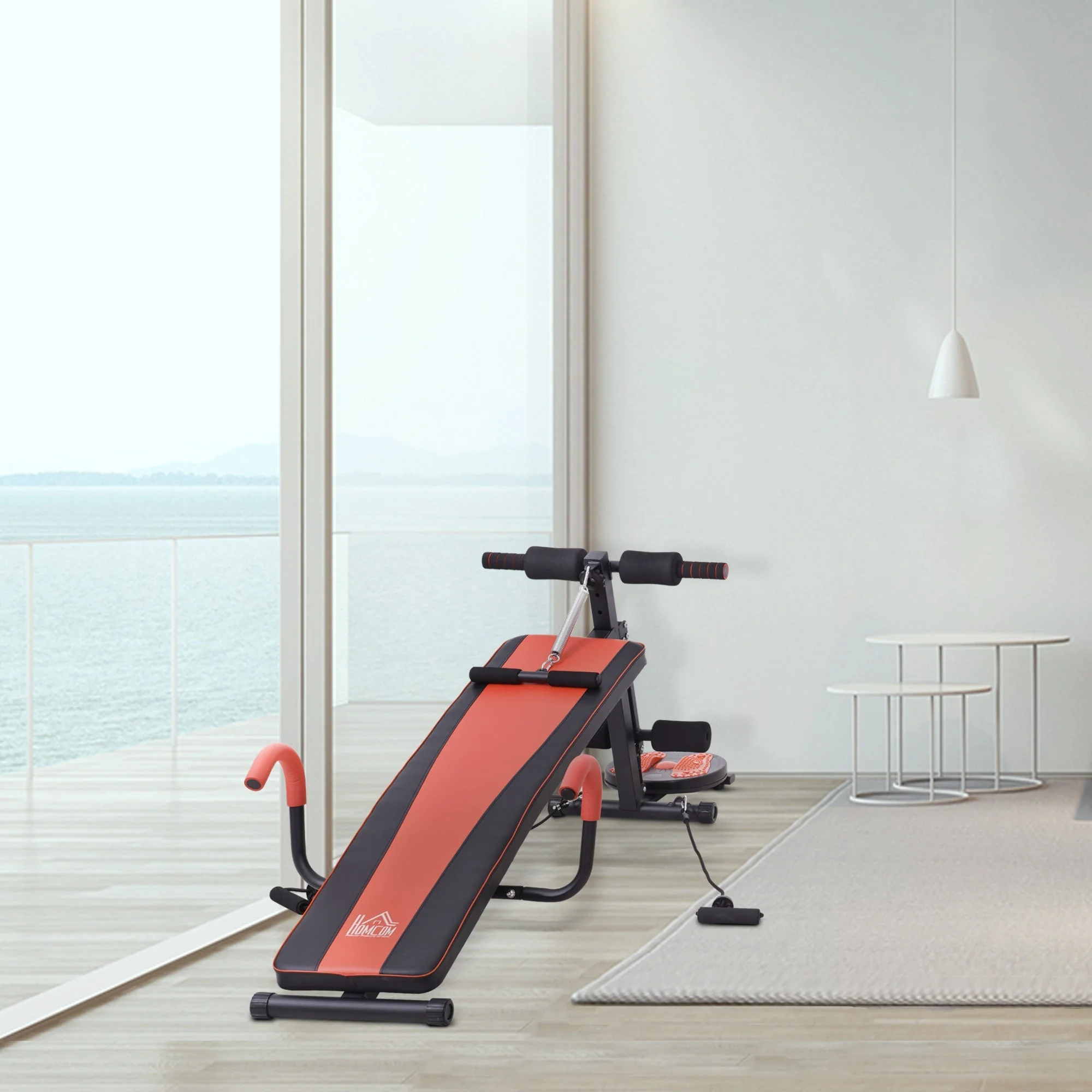Sit Up Bench Adjustable Abdominal Trainer Padded Red Black