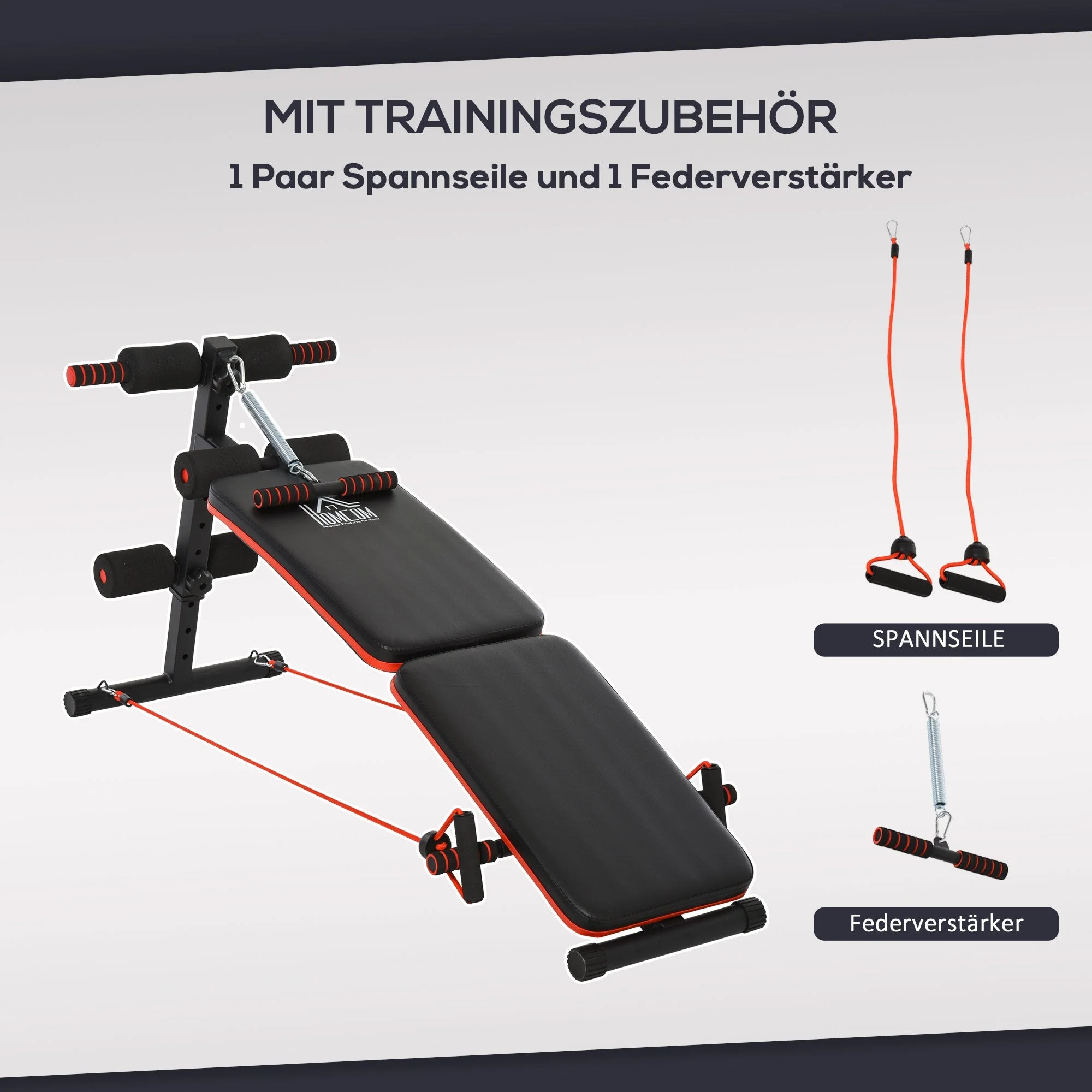 Sit-Up Bench, Adjustable & Foldable, Training Ropes, Steel Black Red - Image 6