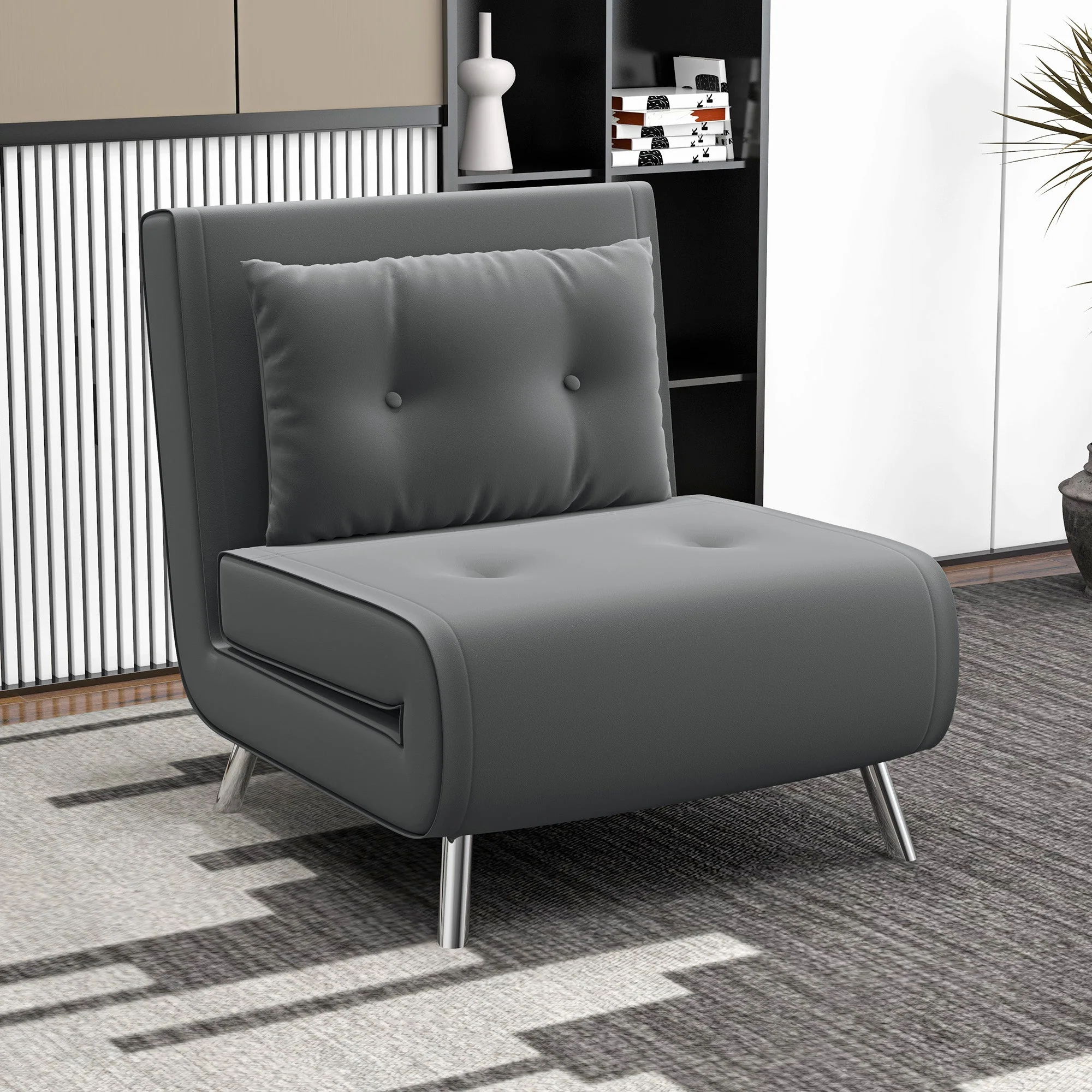 Sleeper Chair, Folding Bed Single Sofa with Cushions, Dark Grey Fabric - Image 7