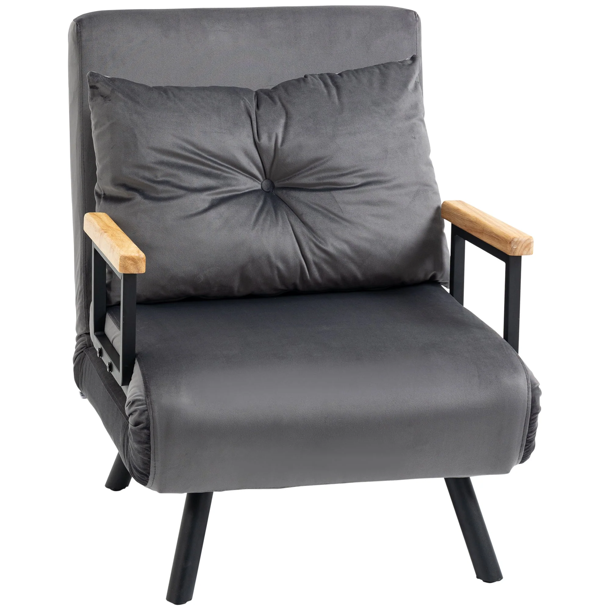 Sleeper Chair Single Sofa Bed Recliner Adjustable Backrest, Dark Grey Velvet - Image 2