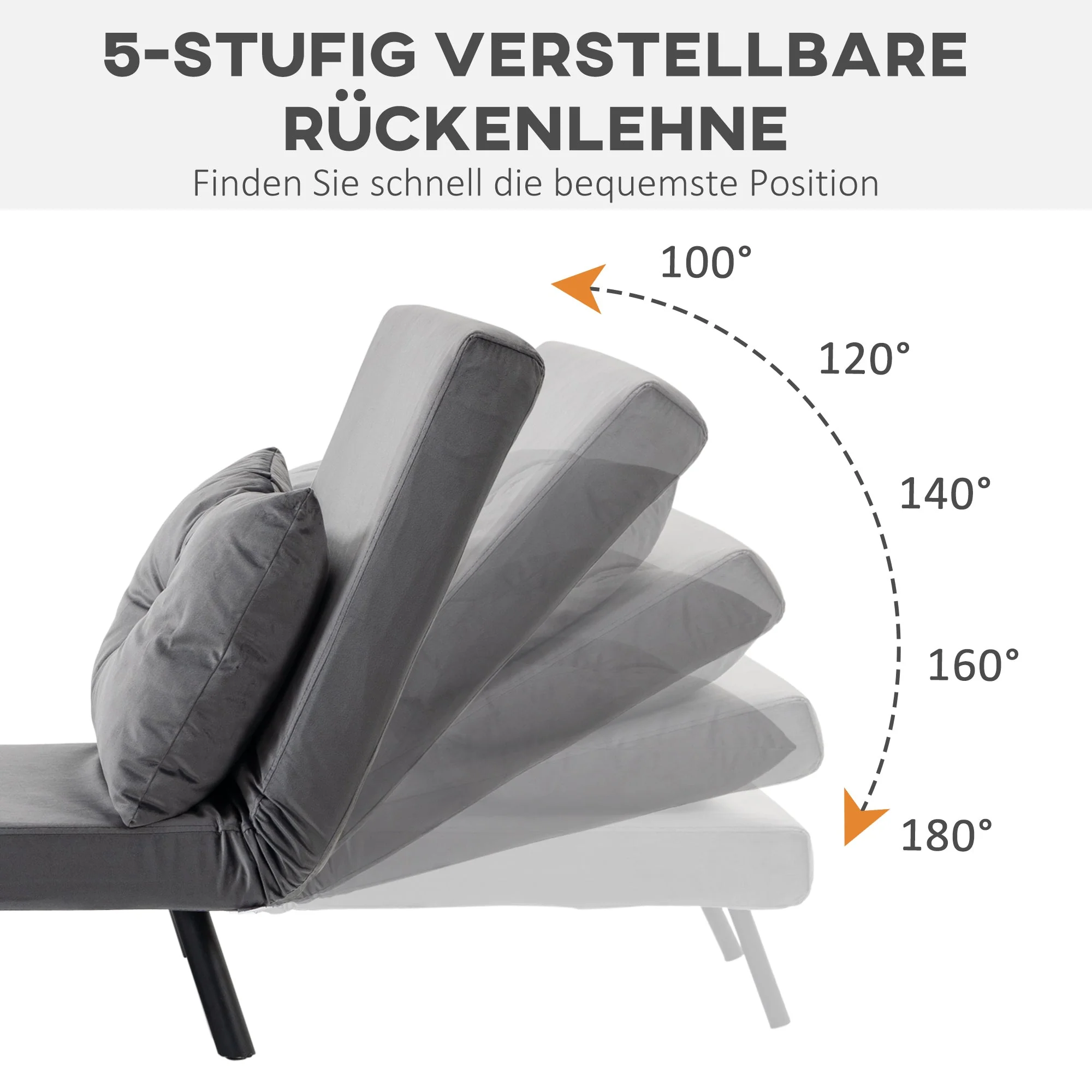 Sleeper Chair Single Sofa Bed Recliner Adjustable Backrest, Dark Grey Velvet - Image 5