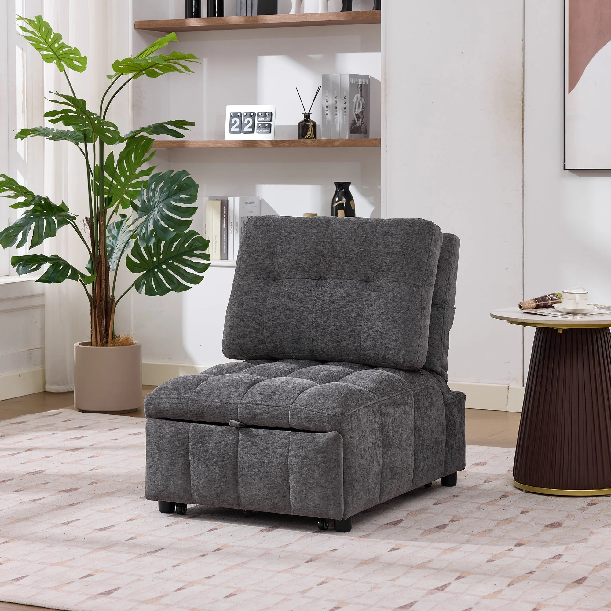 Sleeper Sofa with Adjustable Backrest and Foldable Pull-out, Grey - Image 3
