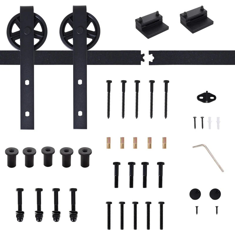 Sliding Door Hardware Kit 200 cm with Rails, Rollers, Stopper, Carbon Steel Black - Image 6