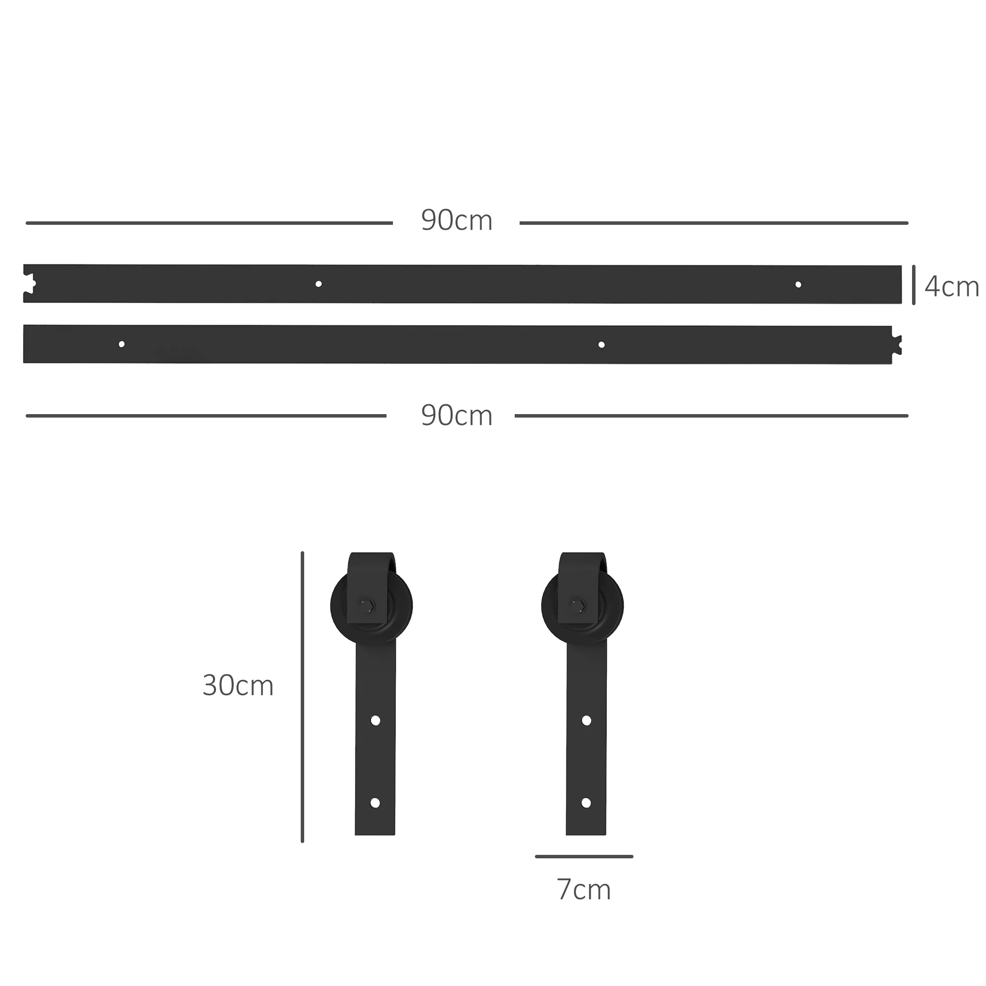 Sliding Door Hardware Set 183cm, Rails Rollers Anti-Jump Devices, Carbon Steel Black - Image 3