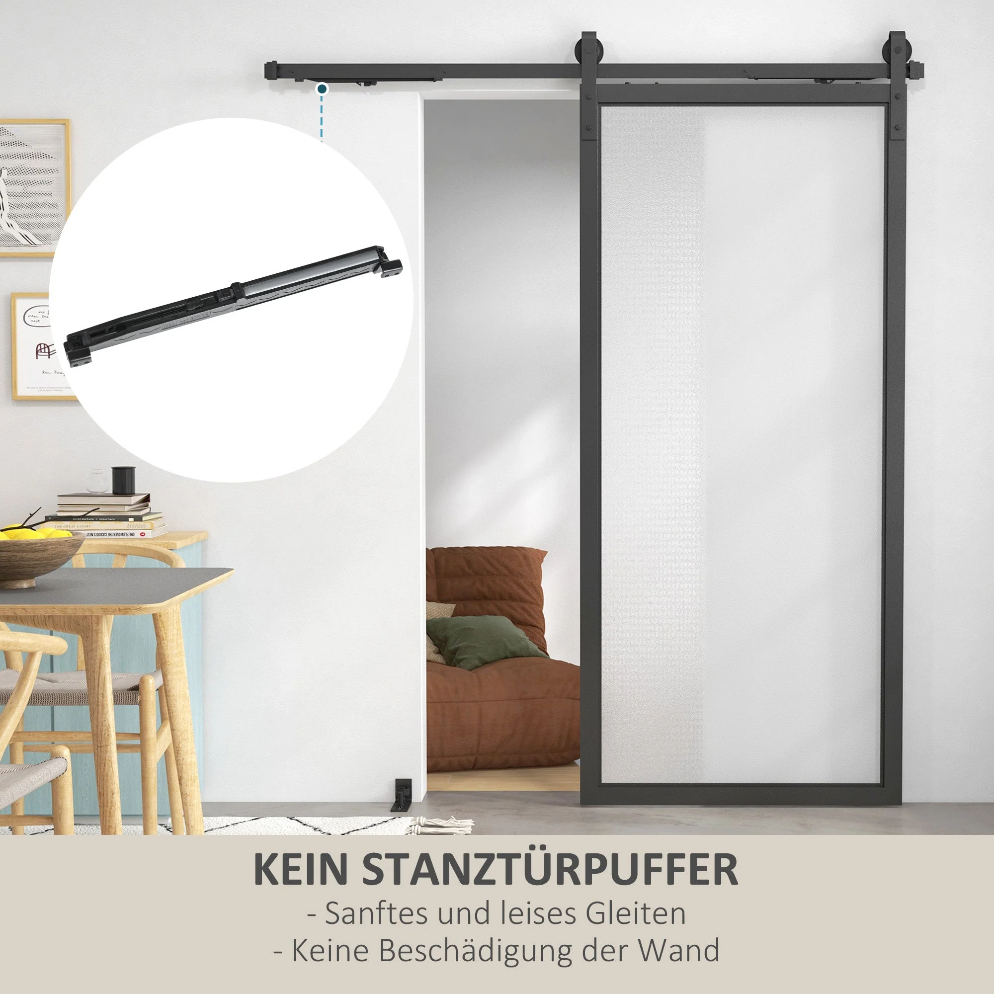 Sliding Door Hardware Set 183cm, Rails Rollers Anti-Jump Devices, Carbon Steel Black - Image 4