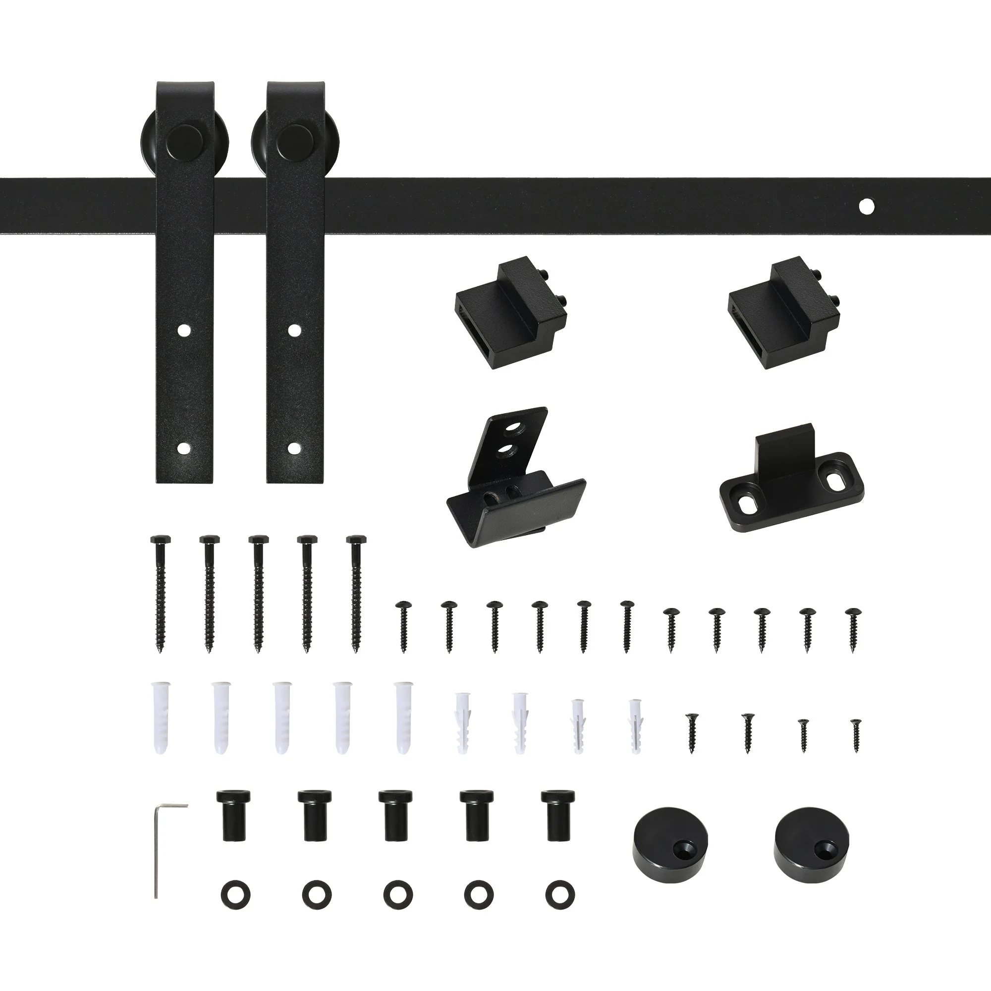 Sliding Door Hardware Single Track 200cm with Accessories, Carbon Steel Black