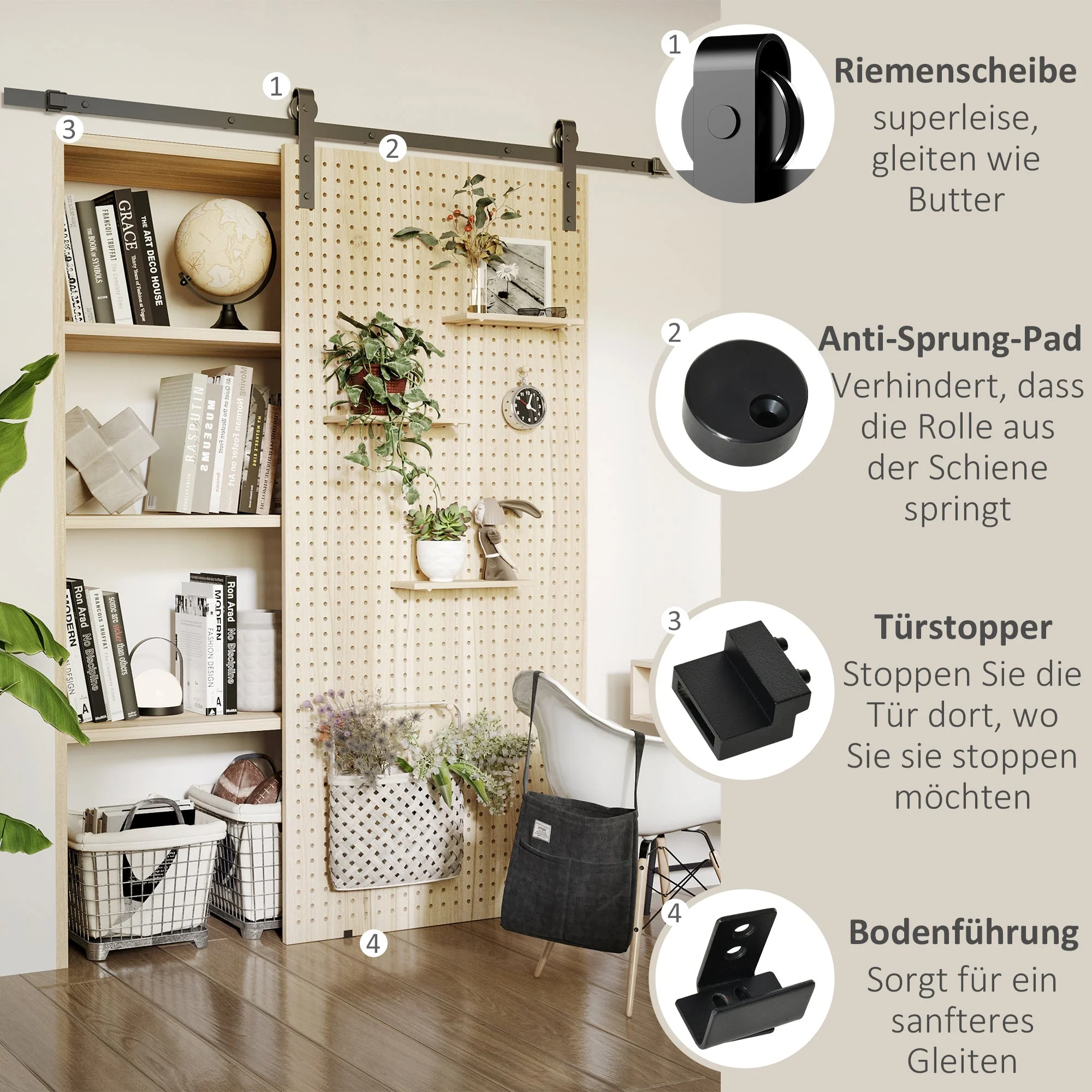 Sliding Door System, Complete Set with Track & Screws, Carbon Steel Black - Image 5