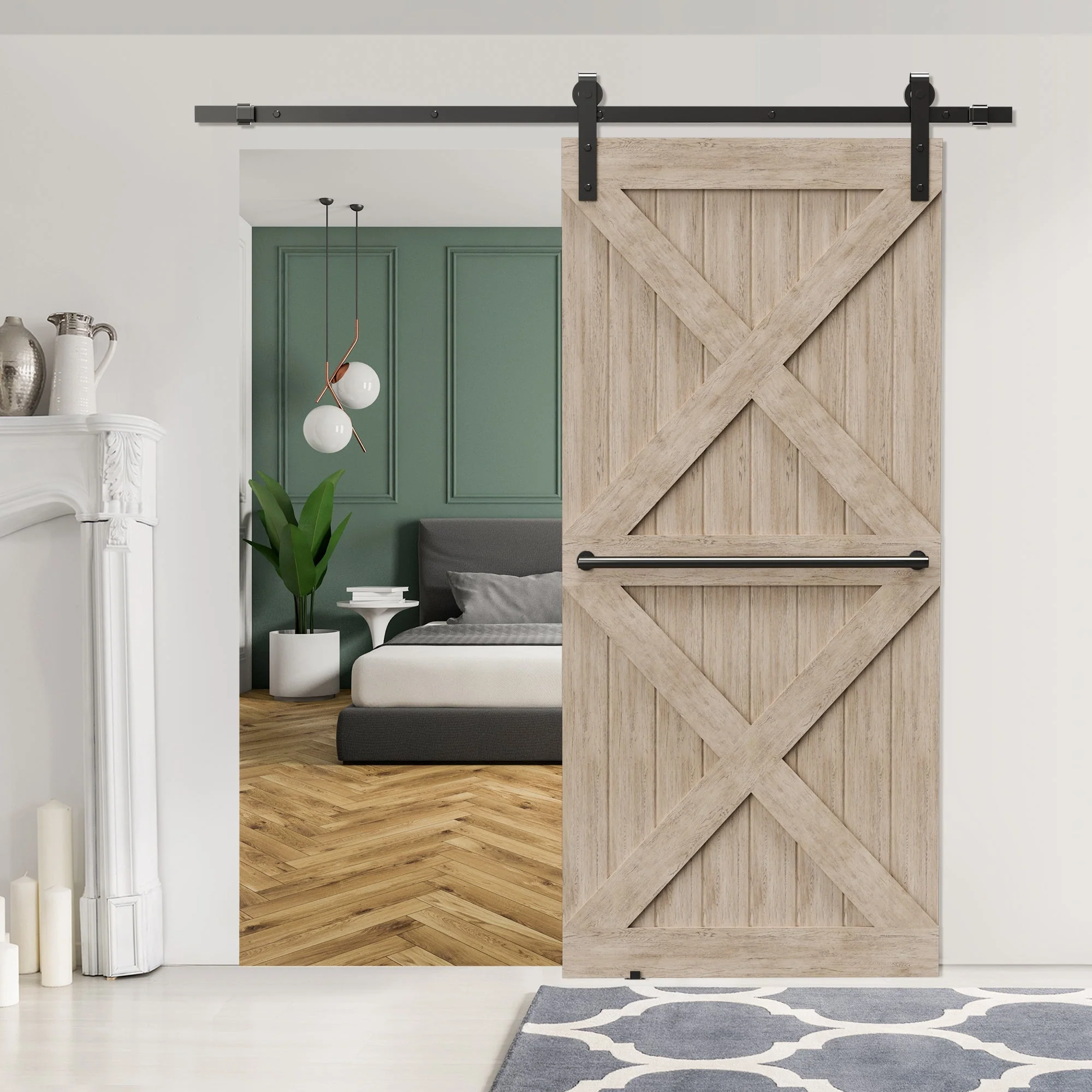 Sliding Door System, Complete Set with Track & Screws, Carbon Steel Black - Image 6