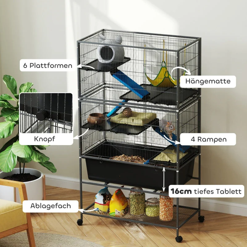 Small Animal Cage, 5 Levels, Non-Slip Ramps, Hammock, Dark Grey - Image 5