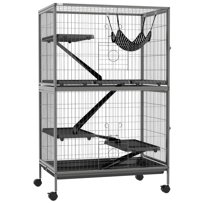 Small Animal Cage, Wheels Hammock Removable Tray, Grey - Image 2