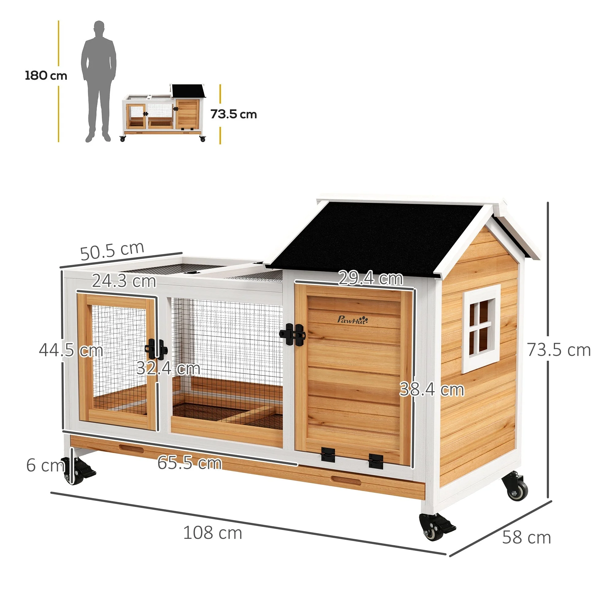 Small Animal Hutch, Guinea Pigs/Dwarf Rabbits, 108 x 58 x 73.5 cm, Yellow - Image 3