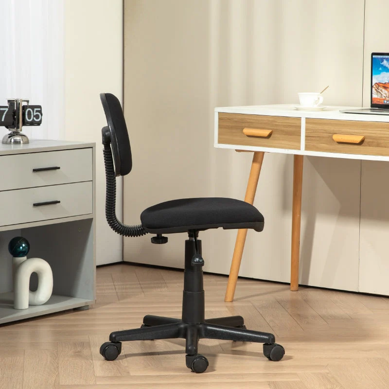 Small Armless Office Chair Adjustable Height Swivel Polyester Black - Image 7