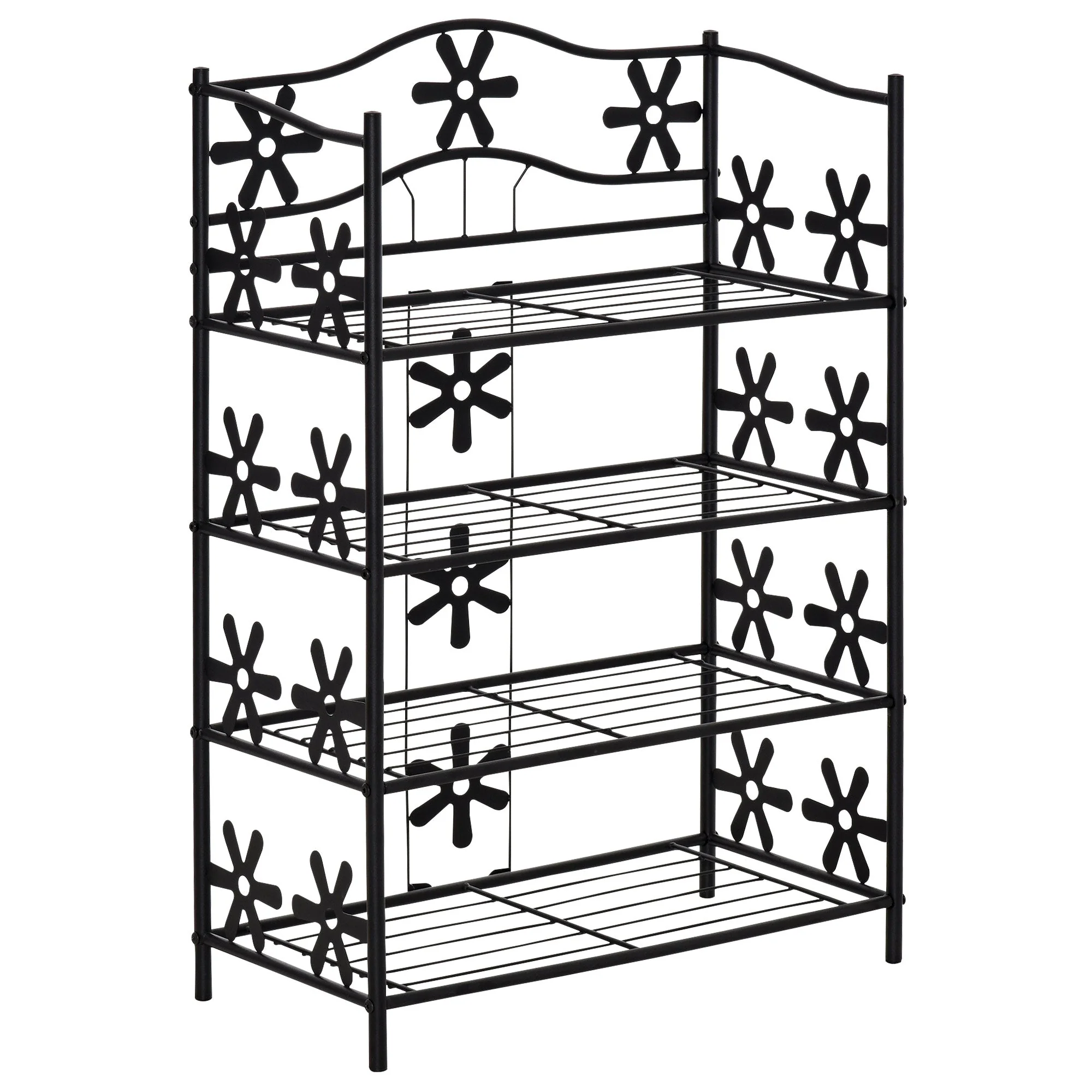 Small Shoe Rack/Plant Stand 4 Tiers Space-Saving Metal Black - Image 2