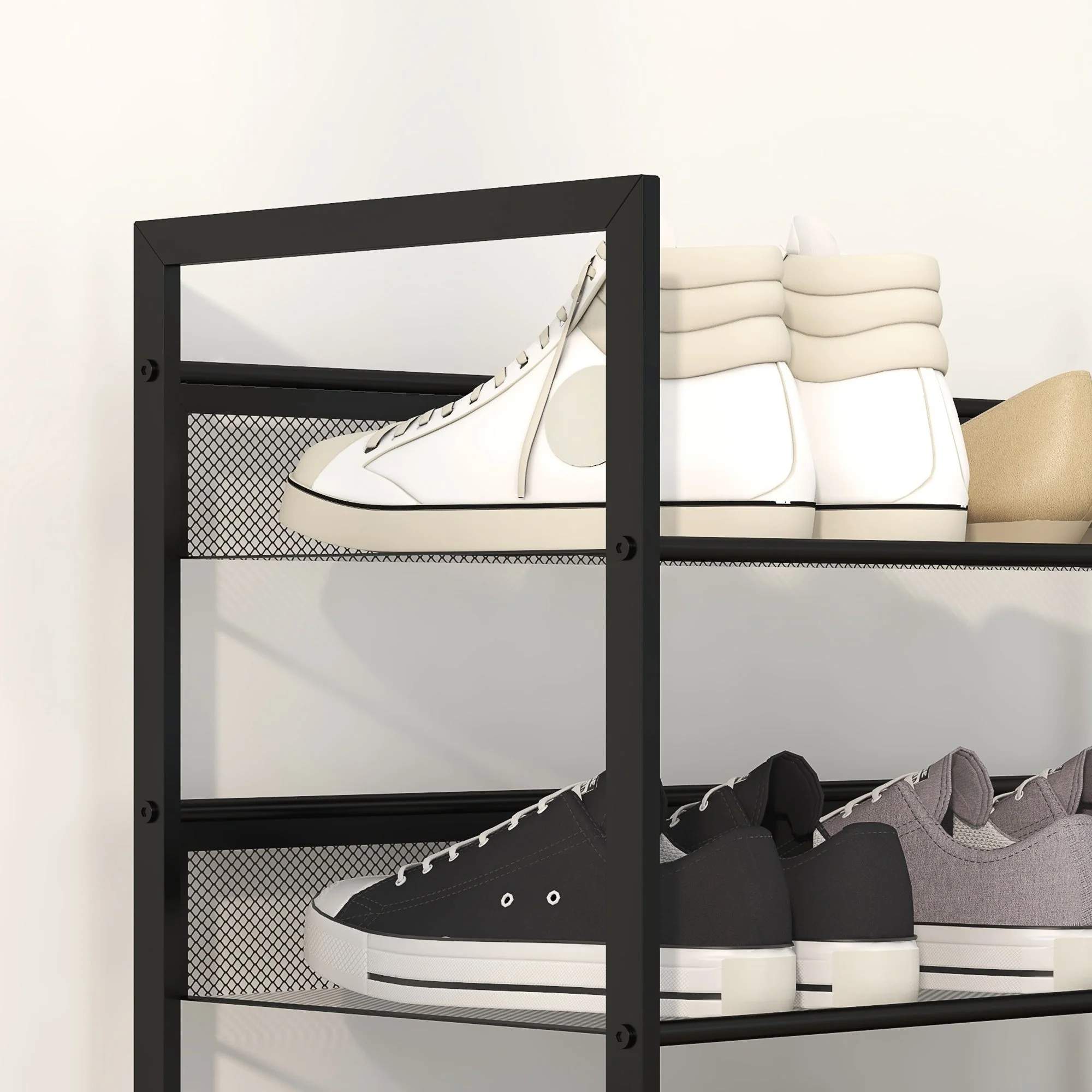 Small Shoe Rack, Tall Narrow 5-Shelf, Black - Image 8