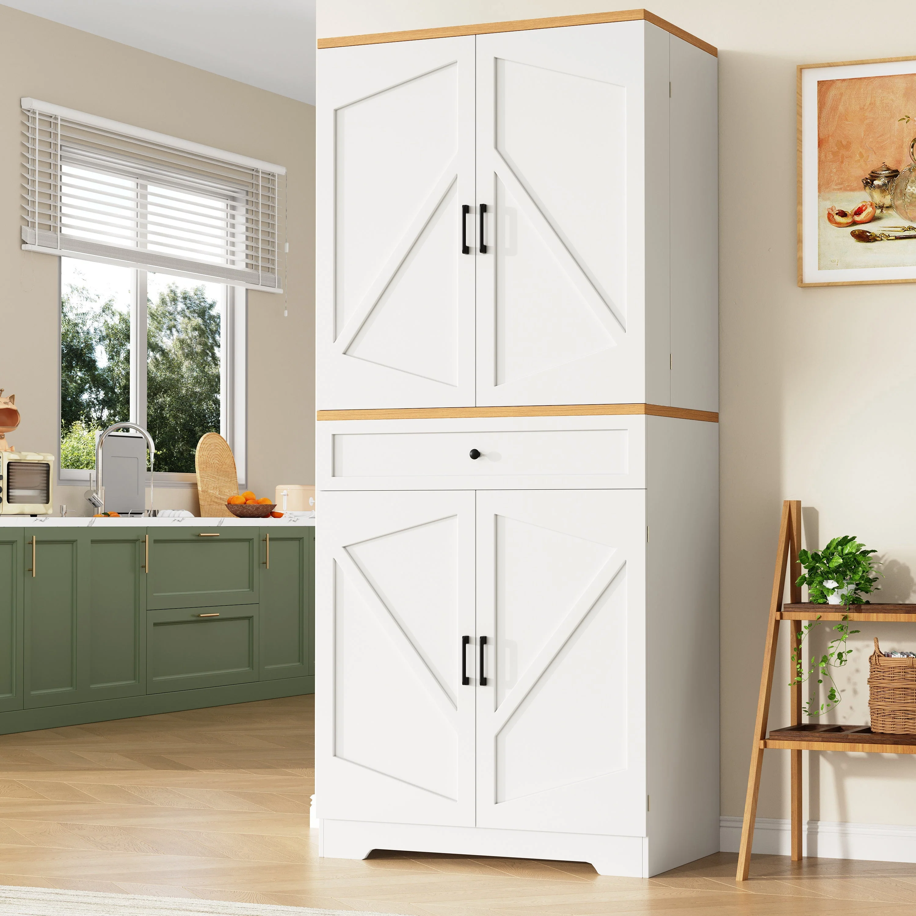 Snack Cabinet Kitchen Sideboard with Door Frame, White