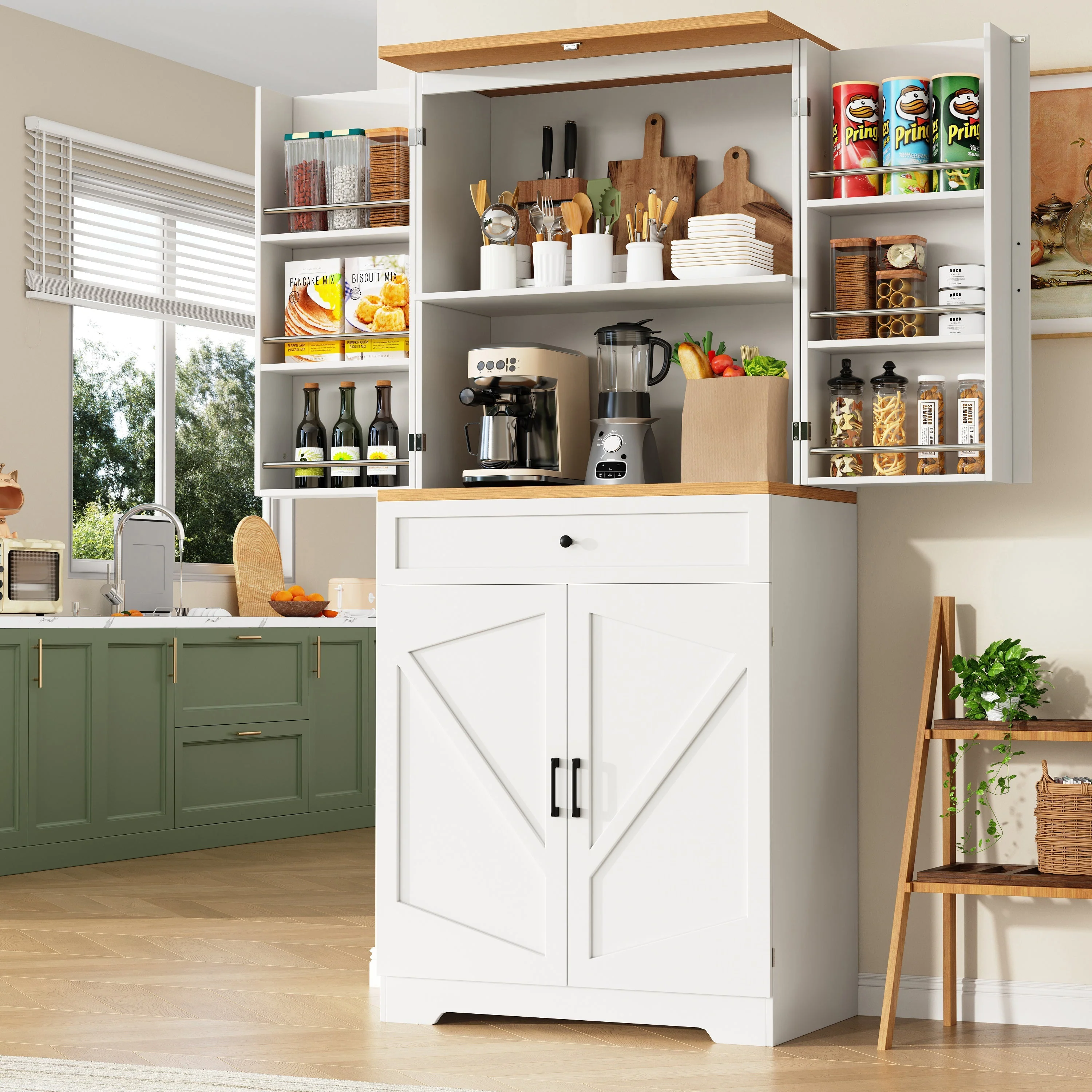 Snack Cabinet Kitchen Sideboard with Door Frame, White - Image 2