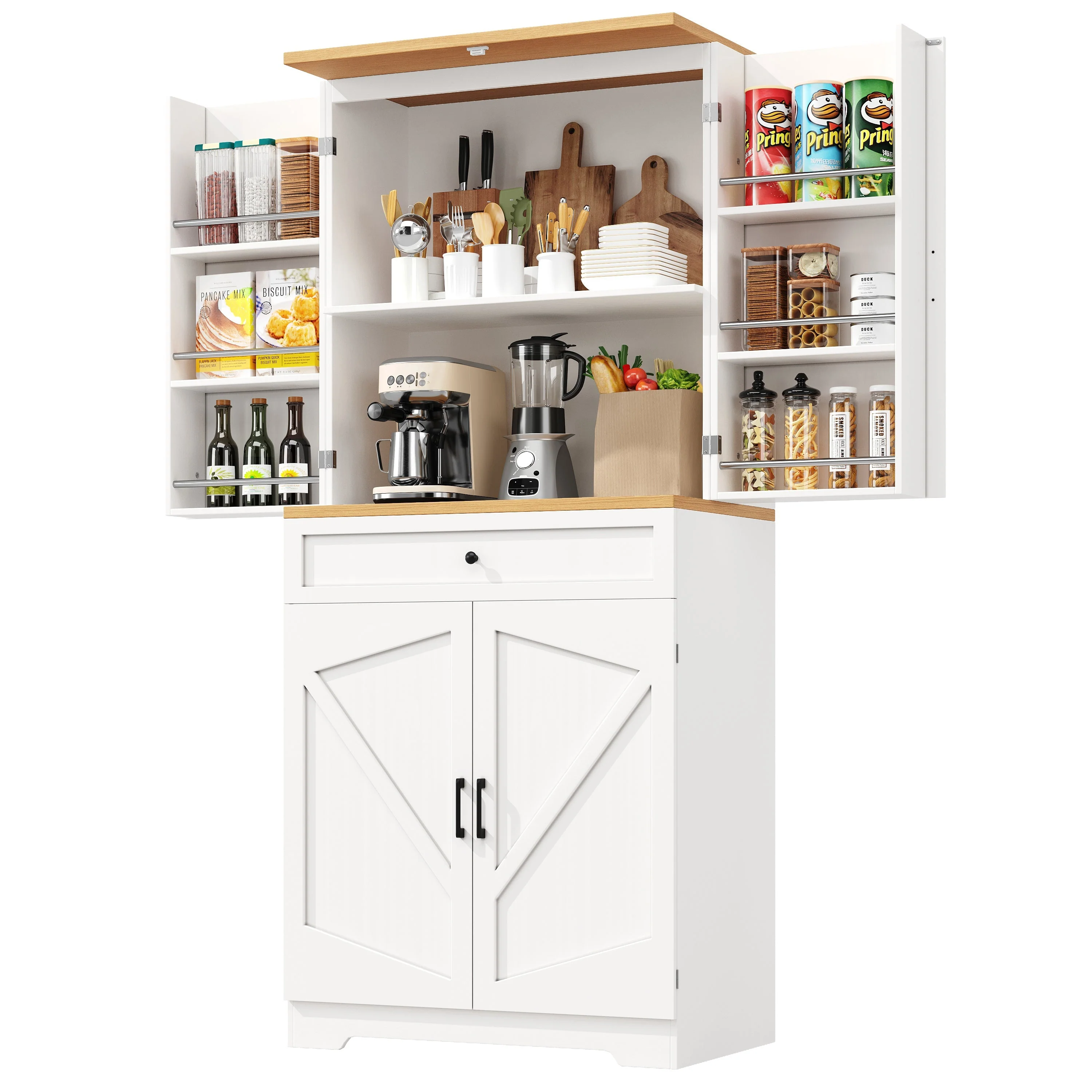 Snack Cabinet Kitchen Sideboard with Door Frame, White - Image 4