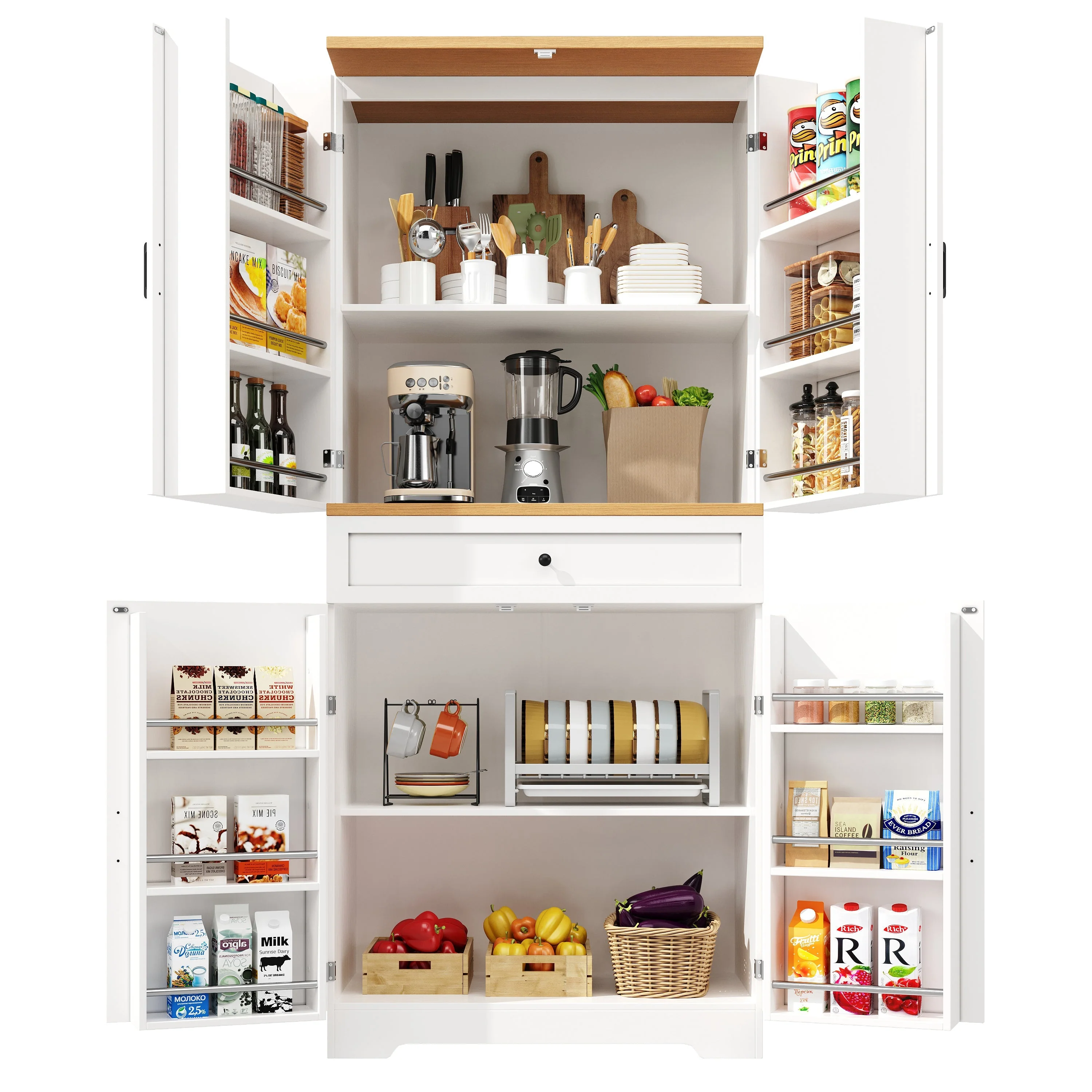 Snack Cabinet Kitchen Sideboard with Door Frame, White - Image 5
