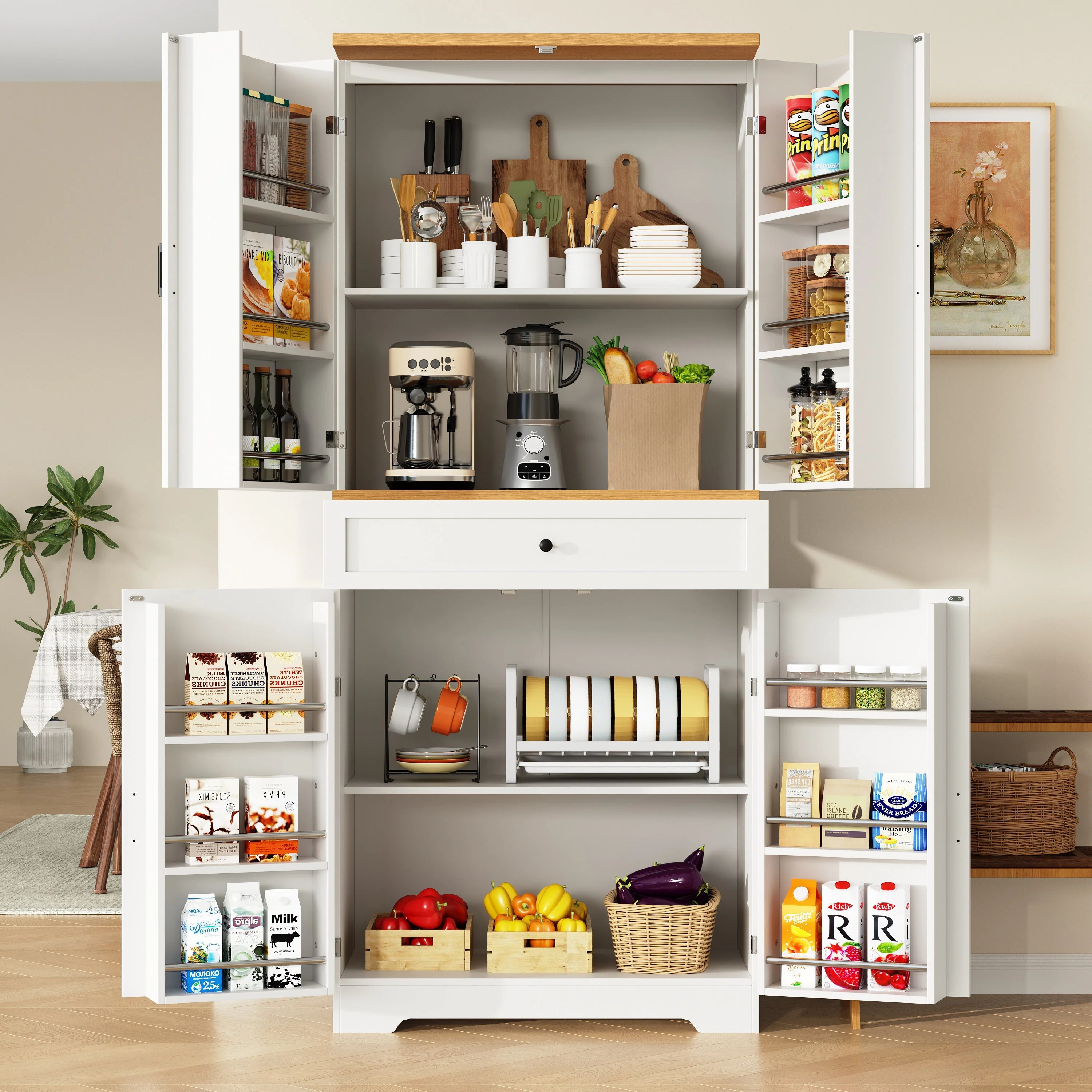 Snack Cabinet Kitchen Sideboard with Door Frame, White - Image 6