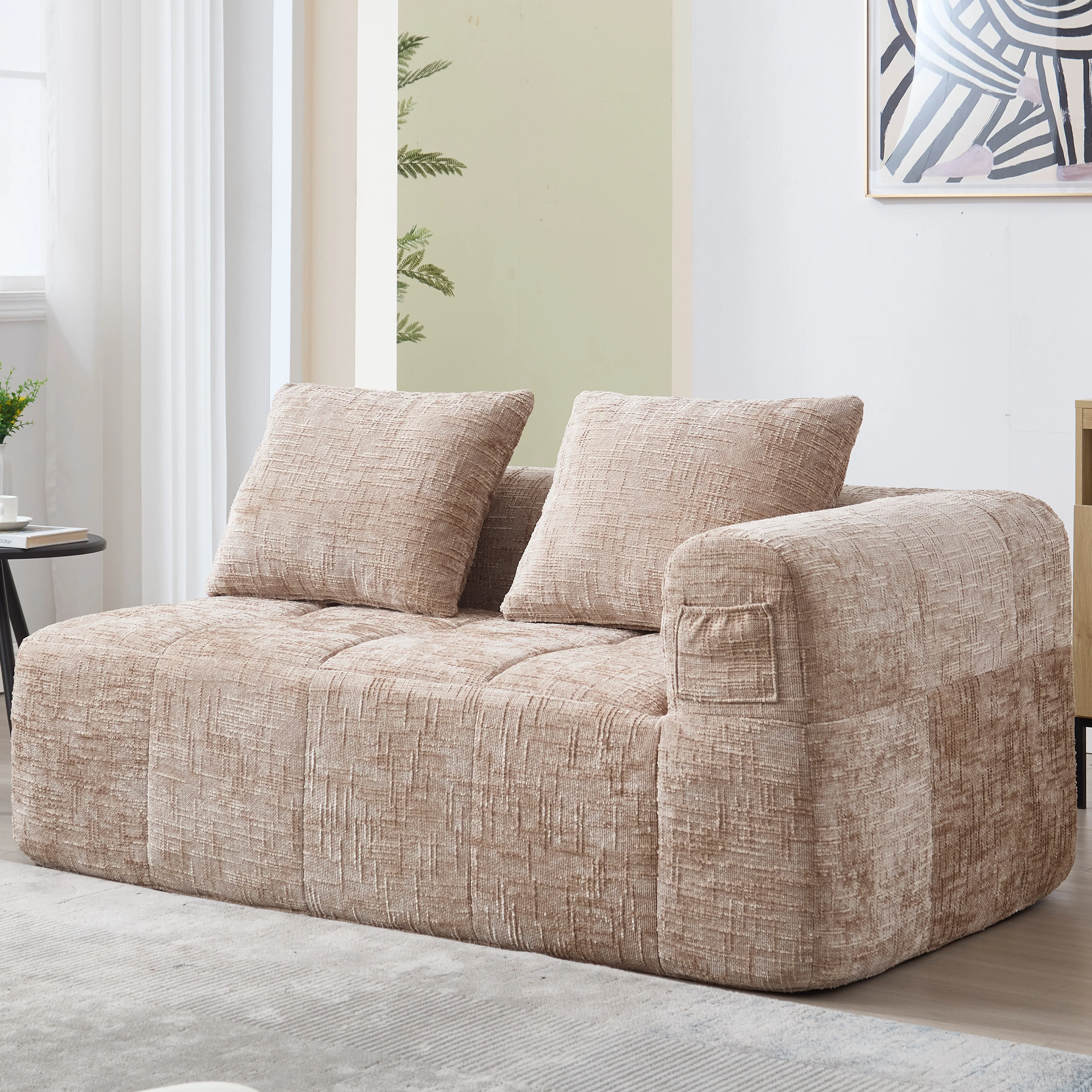 Sofa, 2-Person Plush No Assembly Side Pockets, Khaki - Image 6