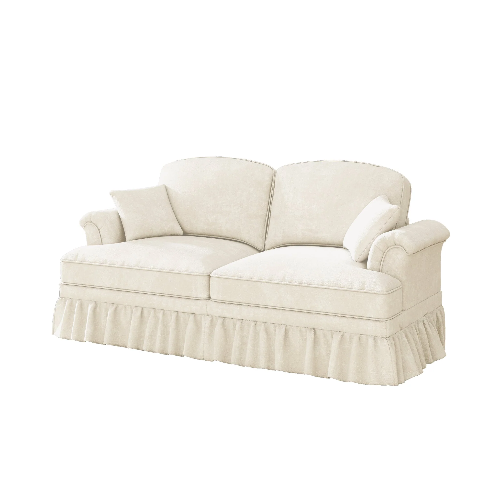 Sofa 2-Seater Mid-Century Modern Flared Arm Chenille - White - Image 8