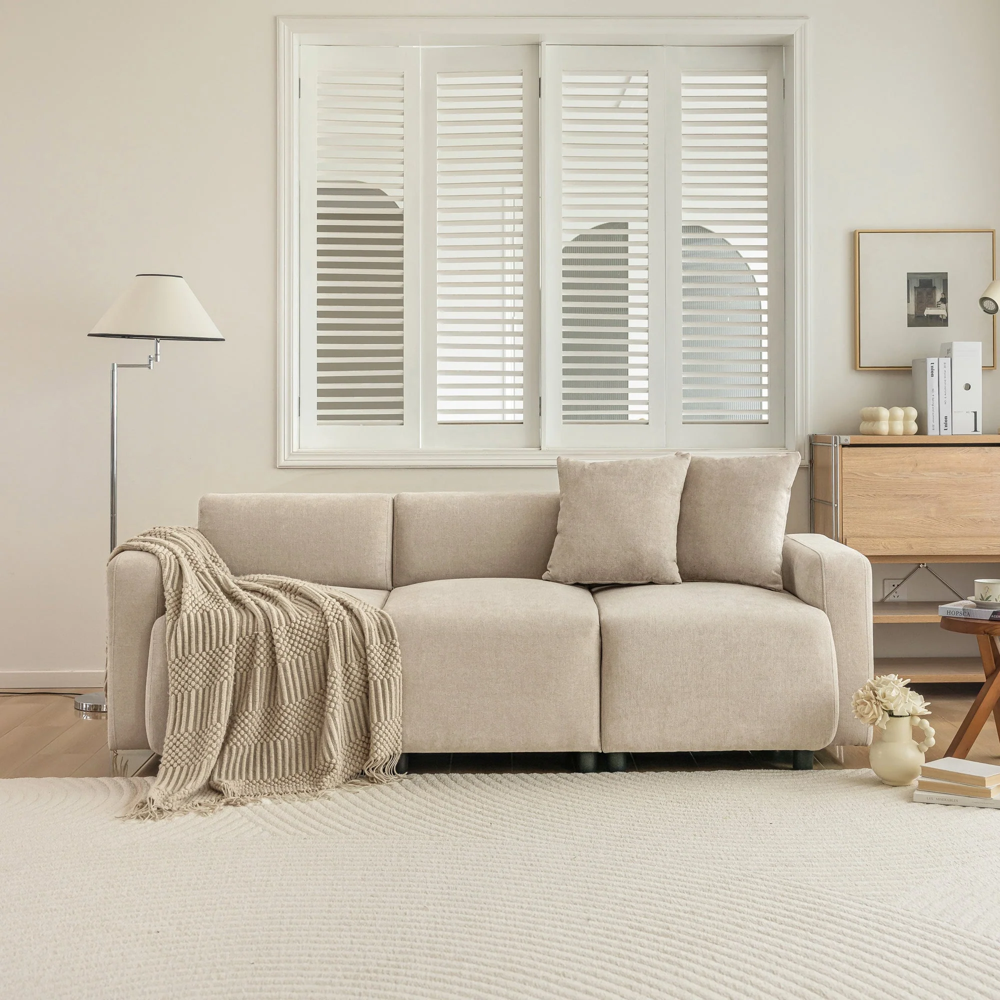 Sofa, 3-Seater Modern Upholstered with Decorative Cushions