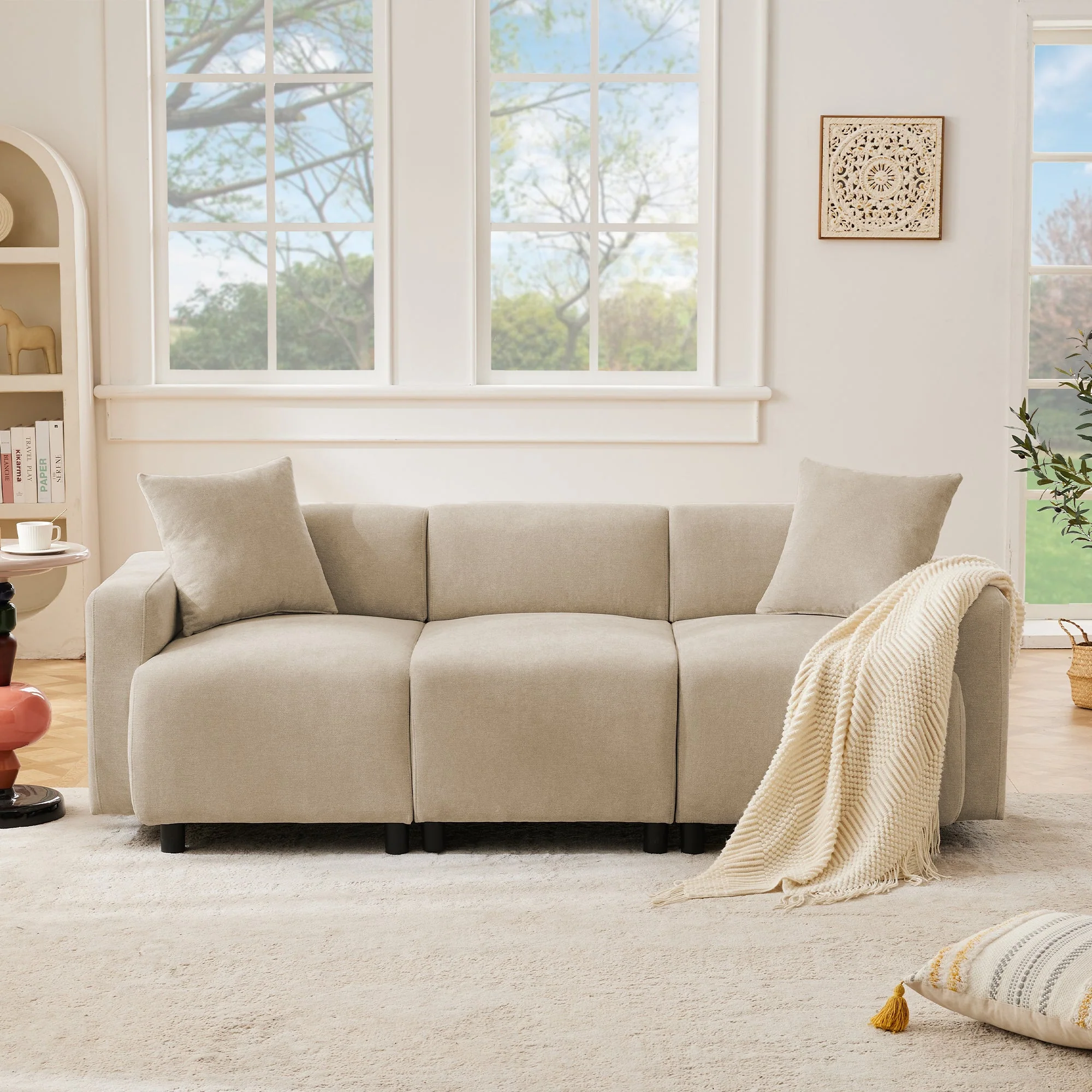 Sofa, 3-Seater Modern Upholstered with Decorative Cushions - Image 2