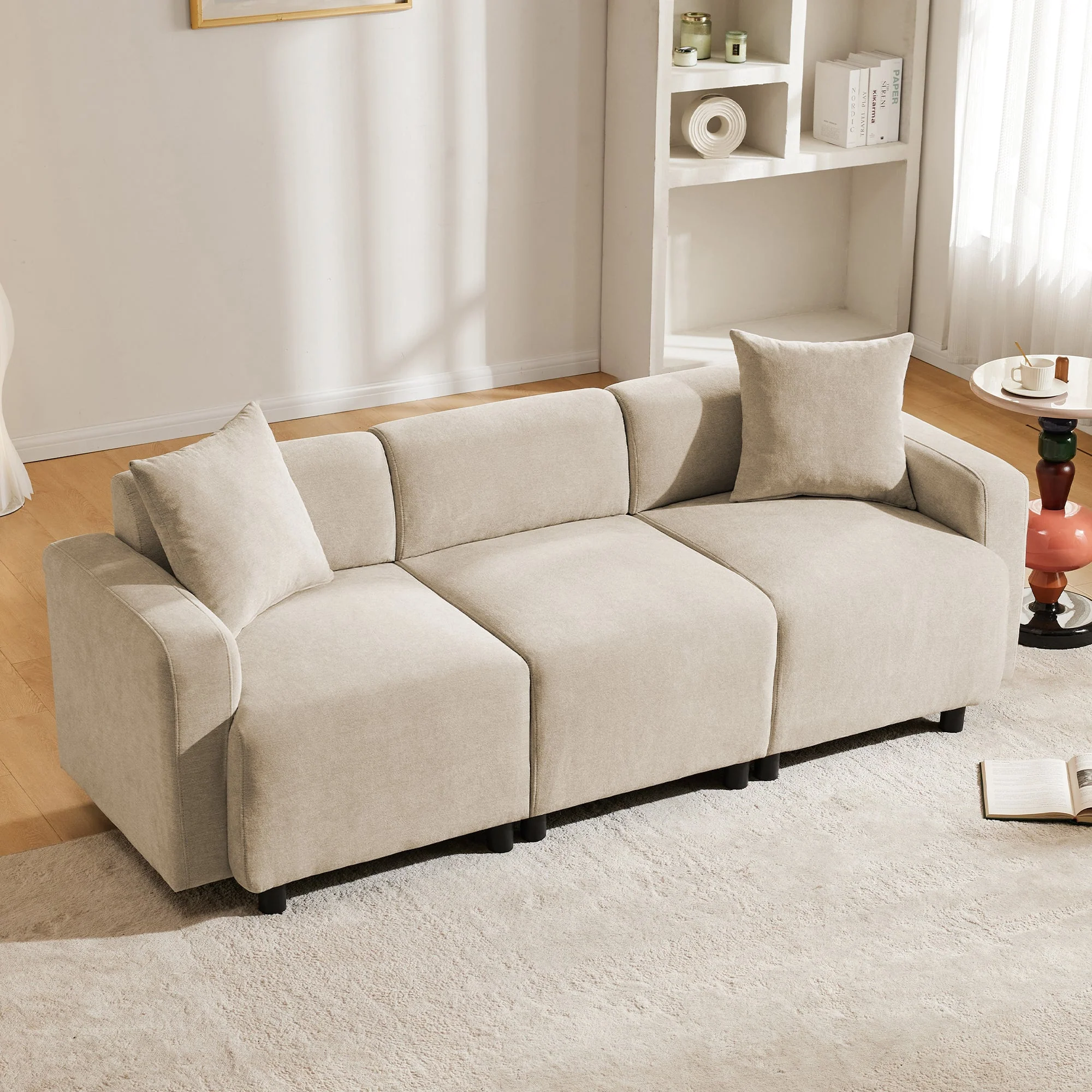 Sofa, 3-Seater Modern Upholstered with Decorative Cushions - Image 6