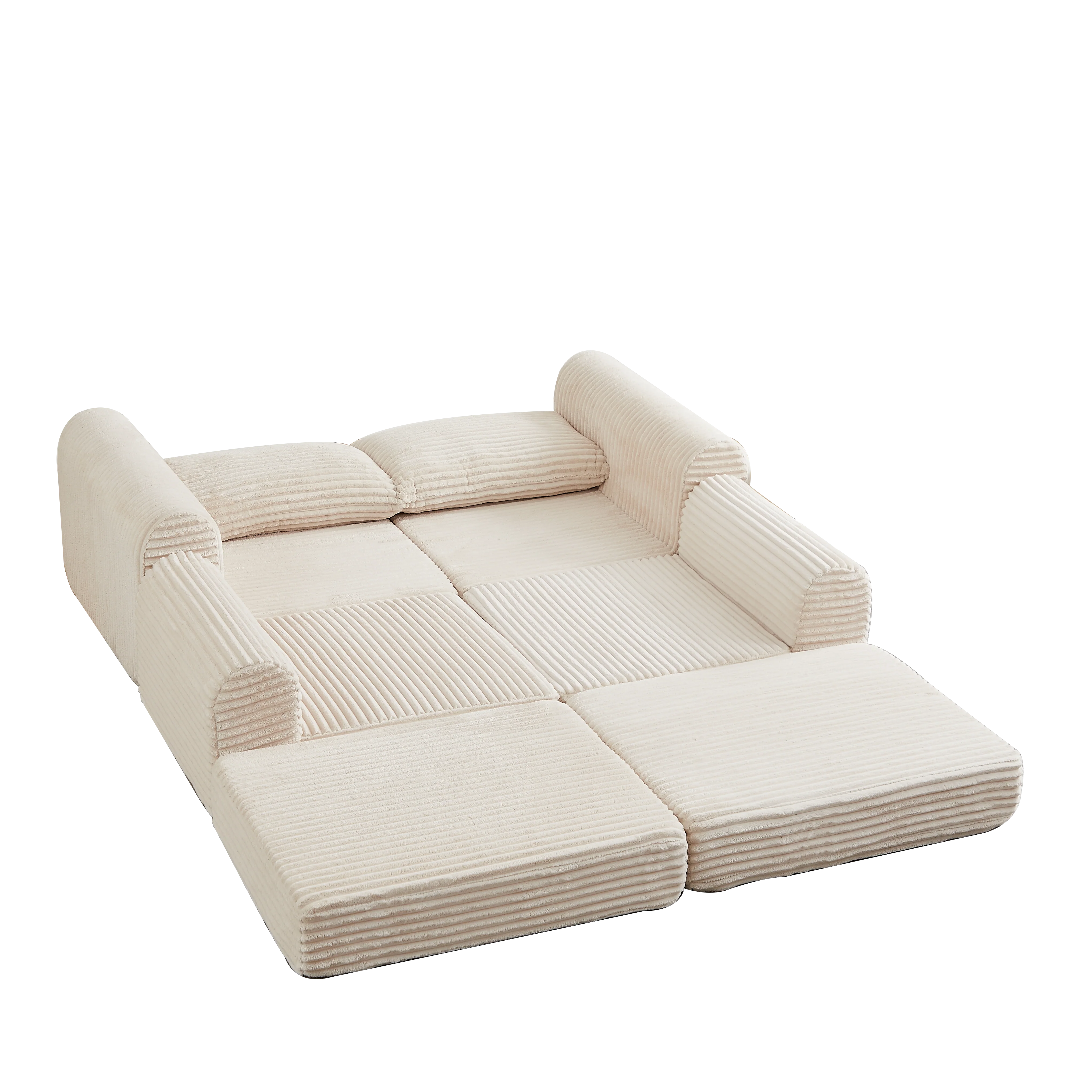Sofa Bed 2-in-1 Modular, Removable Footstool, Curved Armrests - Corduroy - Image 4
