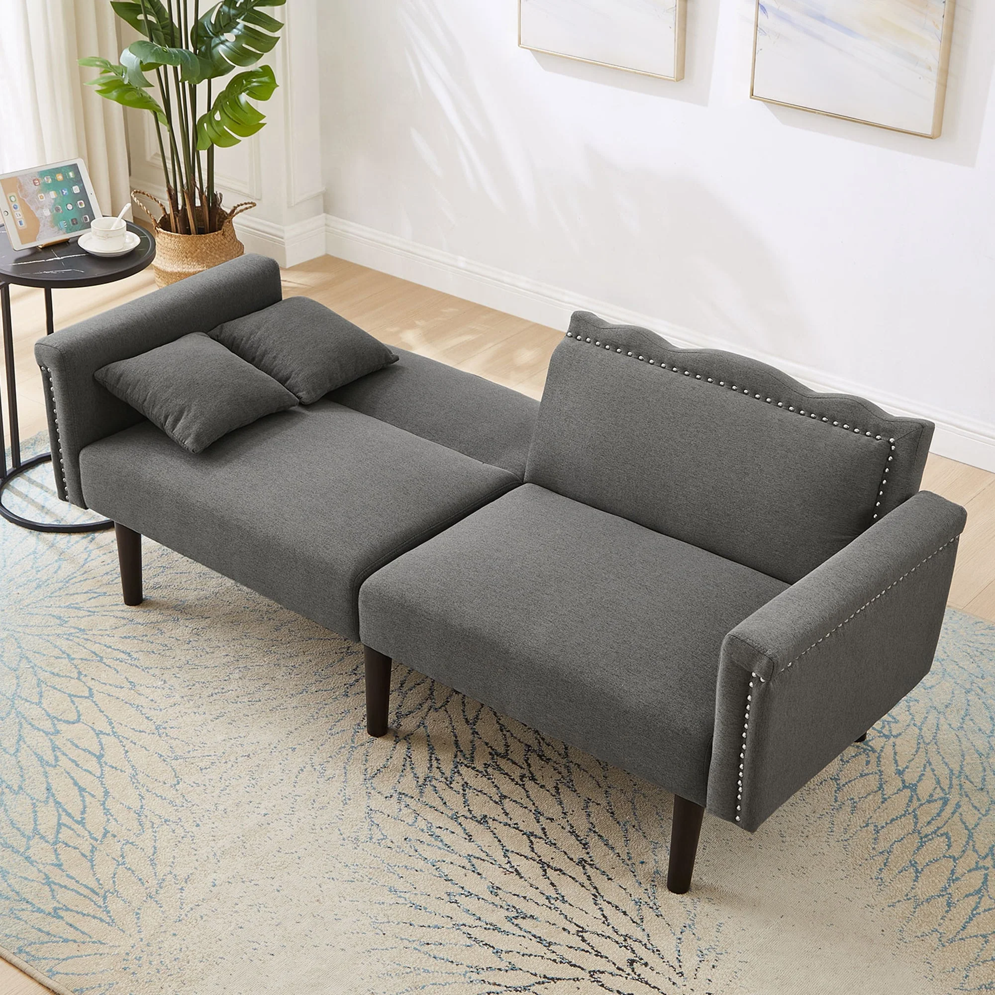 Sofa Bed, 2-in-1 Multifunctional Two-Seater, Adjustable Backrests, Cotton Linen Fabric - Image 3