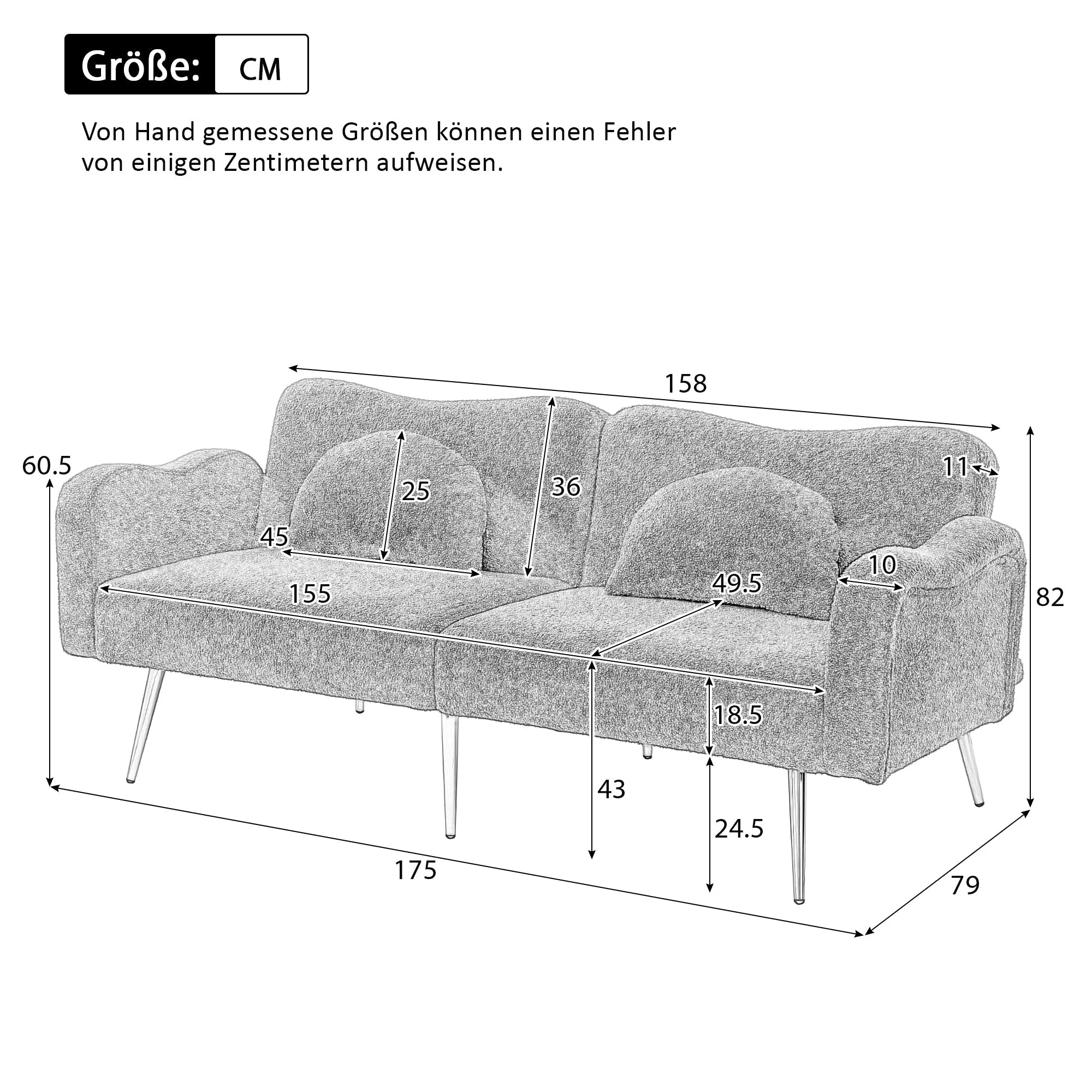Sofa Bed 2-Seater Adjustable Backrest Gold Metal Feet - Image 7
