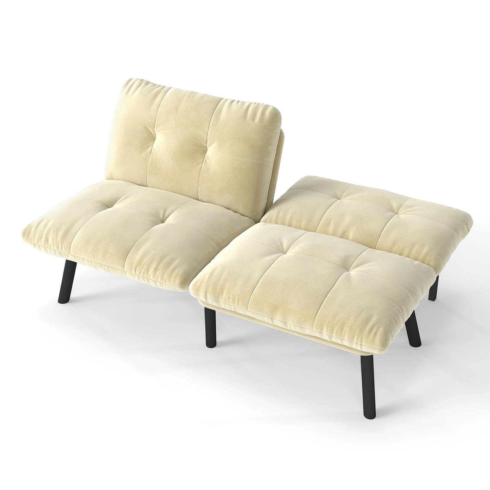 Sofa Bed 2-Seater Foldable Futon - Cream - Image 5